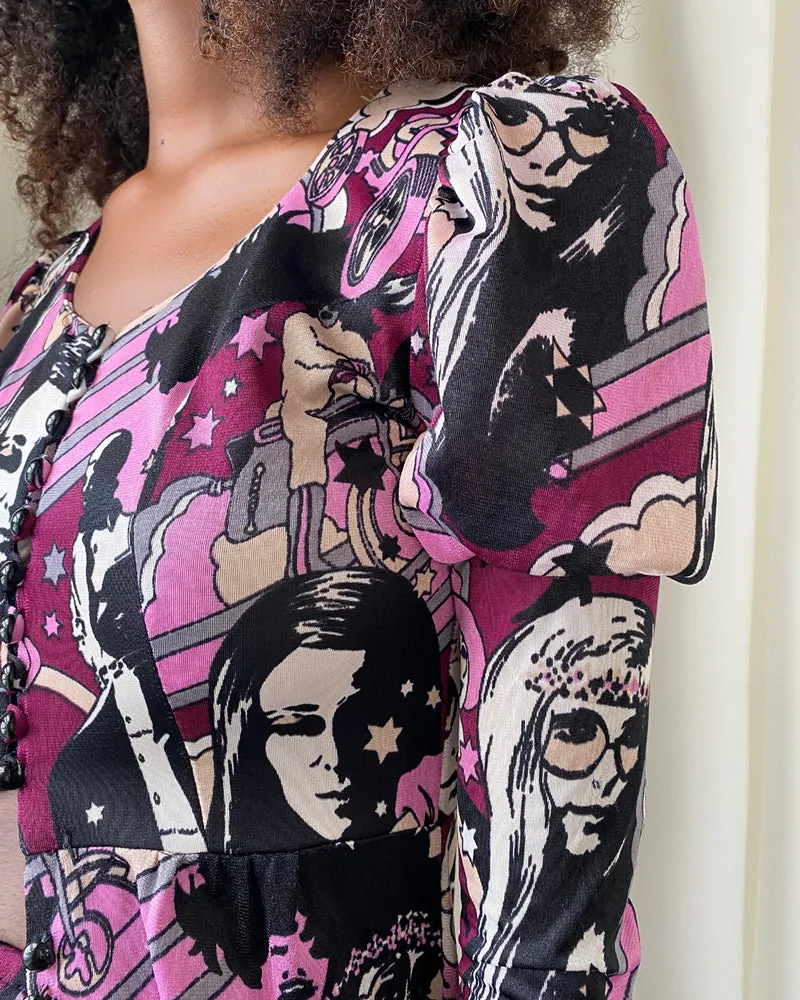 70s Novelty Maxi Dress & Shorts Set | XS