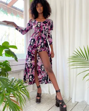 70s Novelty Maxi Dress & Shorts Set | XS