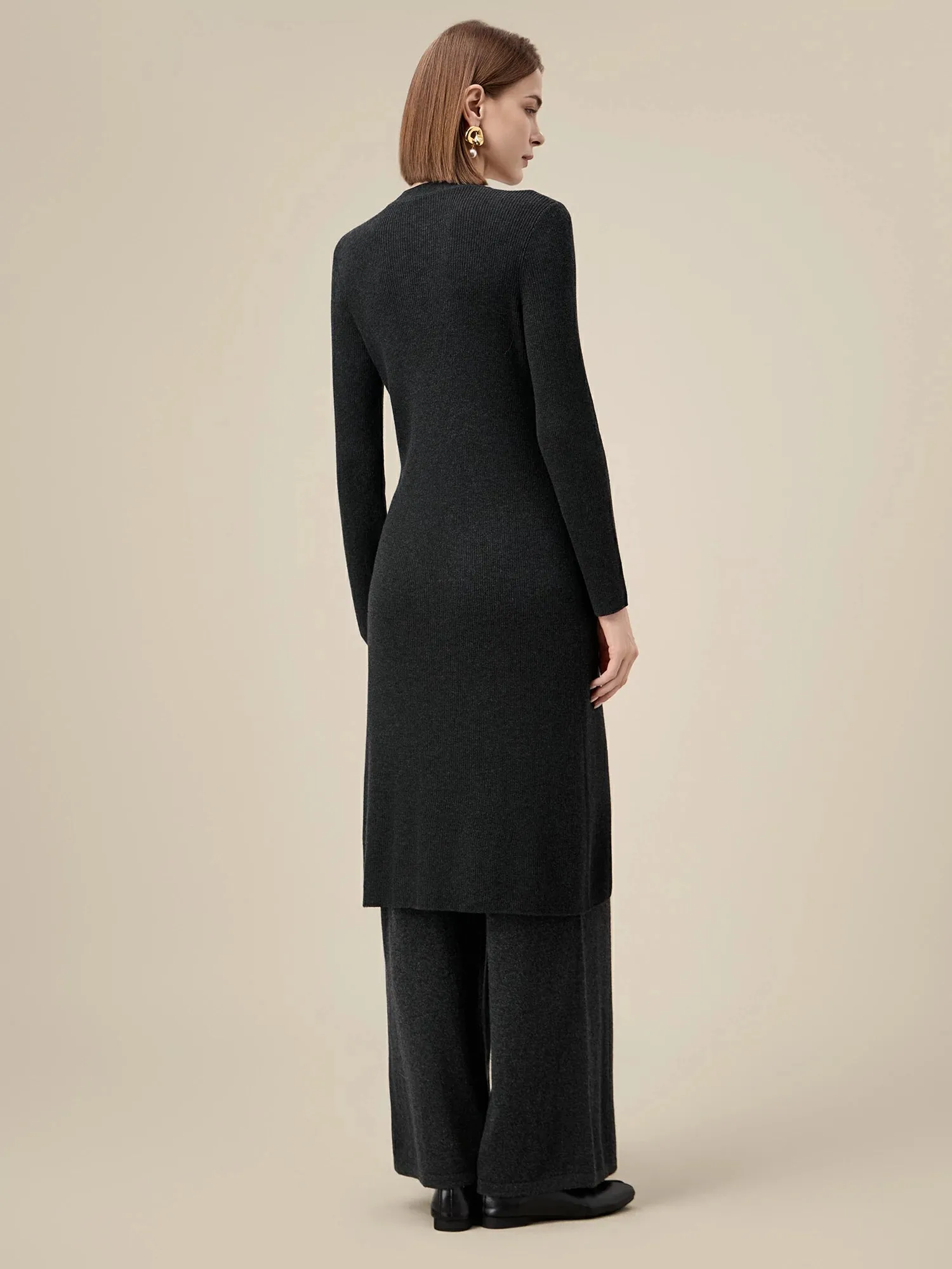 Amoretu Silk & Wool Long Sleeve Button Down Knit Dress