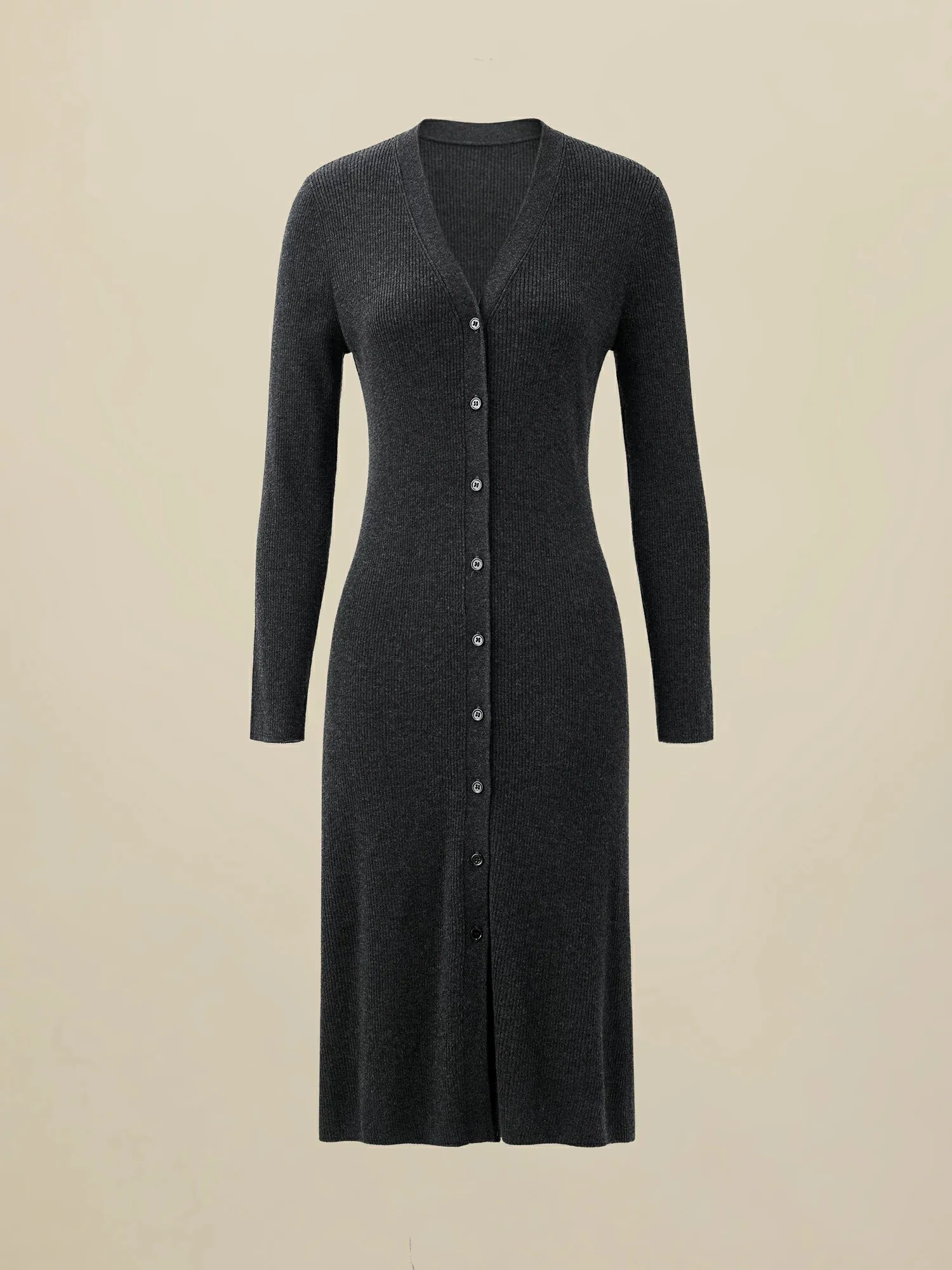 Amoretu Silk & Wool Long Sleeve Button Down Knit Dress