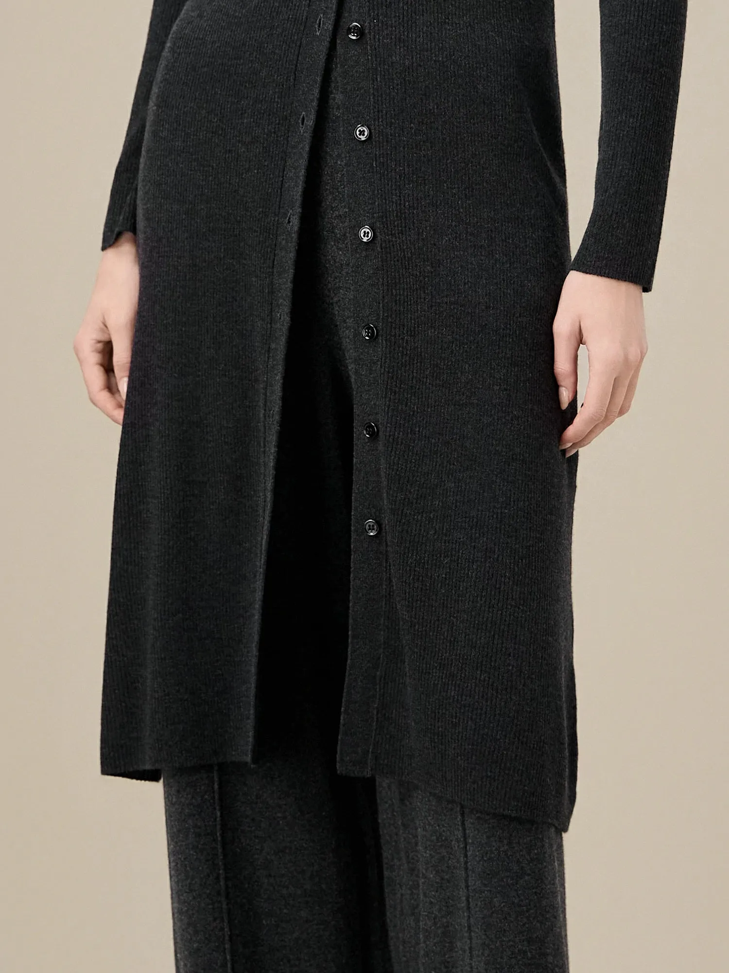 Amoretu Silk & Wool Long Sleeve Button Down Knit Dress