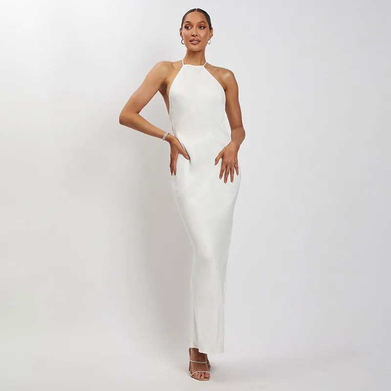 Amozae-Graduation Gift Big Sale  New 2024 Spring Summer Women Elegant Backless Long Maxi Evening Dress Black White Red Off Shoulder Halter Elegant Party Dresses