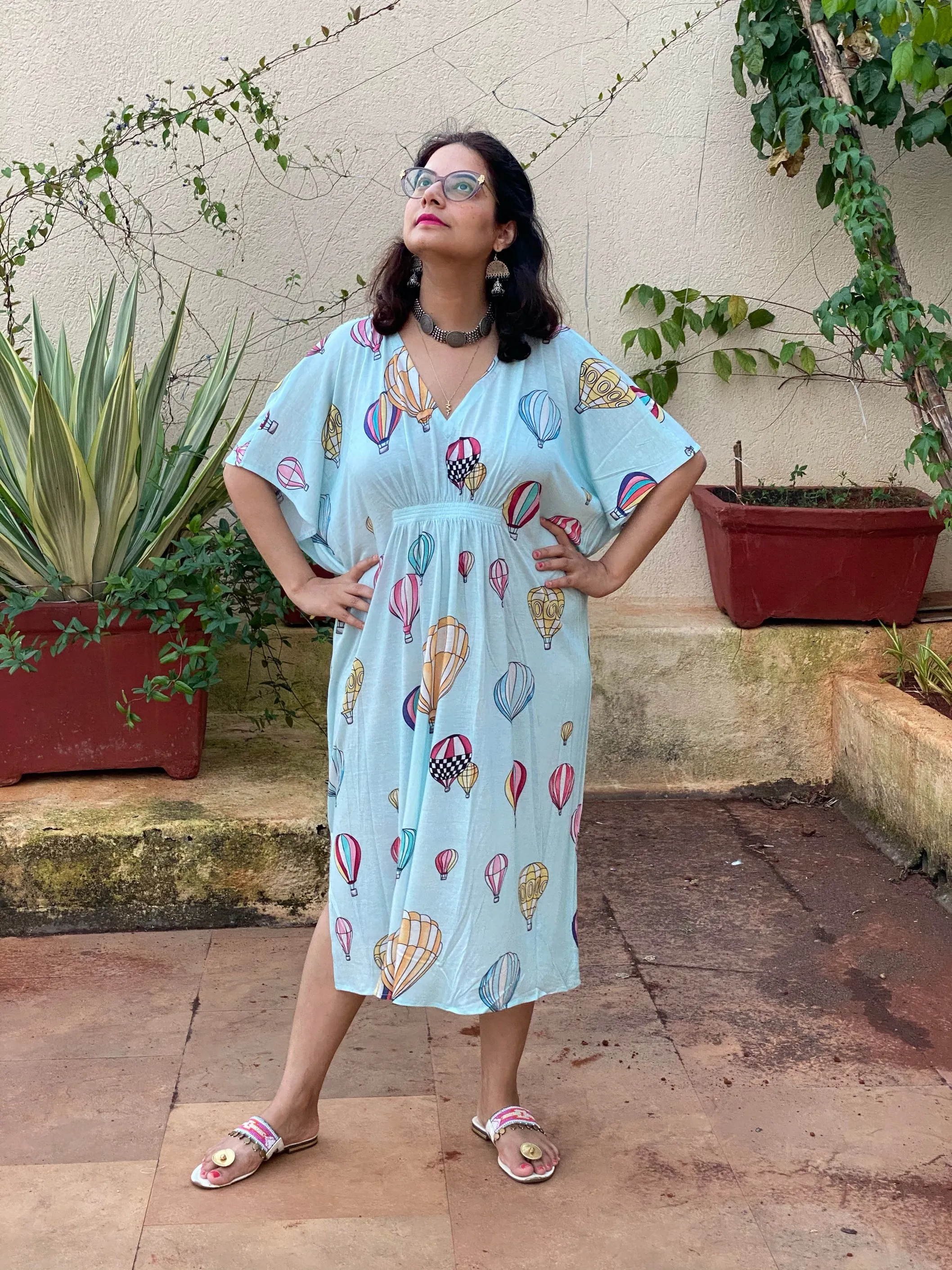 Around the City "Stunningly Simple" Style Caftan | Soft Jersey Knit Organic Cotton | Perfect Loungewear House Dress
