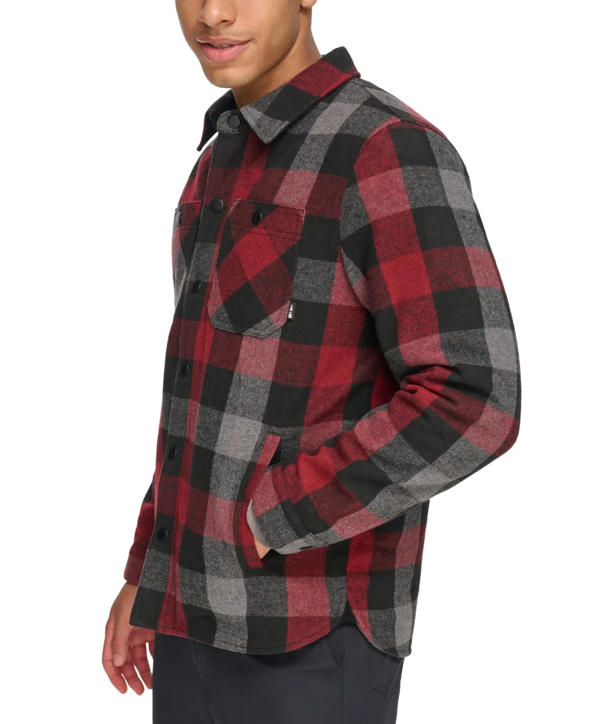BASS OUTDOOR Mens Mission Field Sherpa Lined Shirt Jacket Red Grey Large Shacket