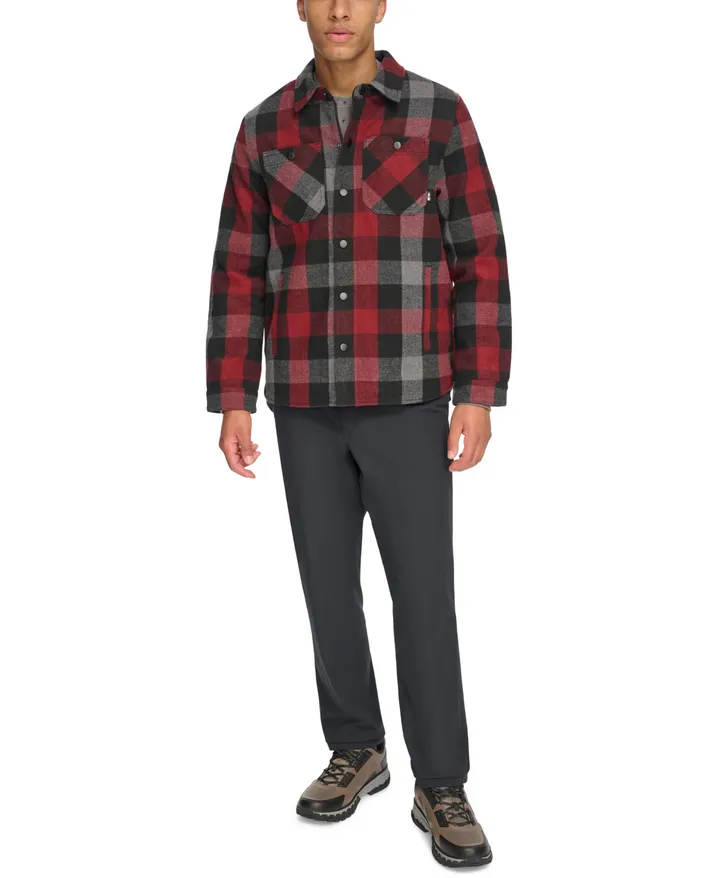 BASS OUTDOOR Mens Mission Field Sherpa Lined Shirt Jacket Red Grey Large Shacket