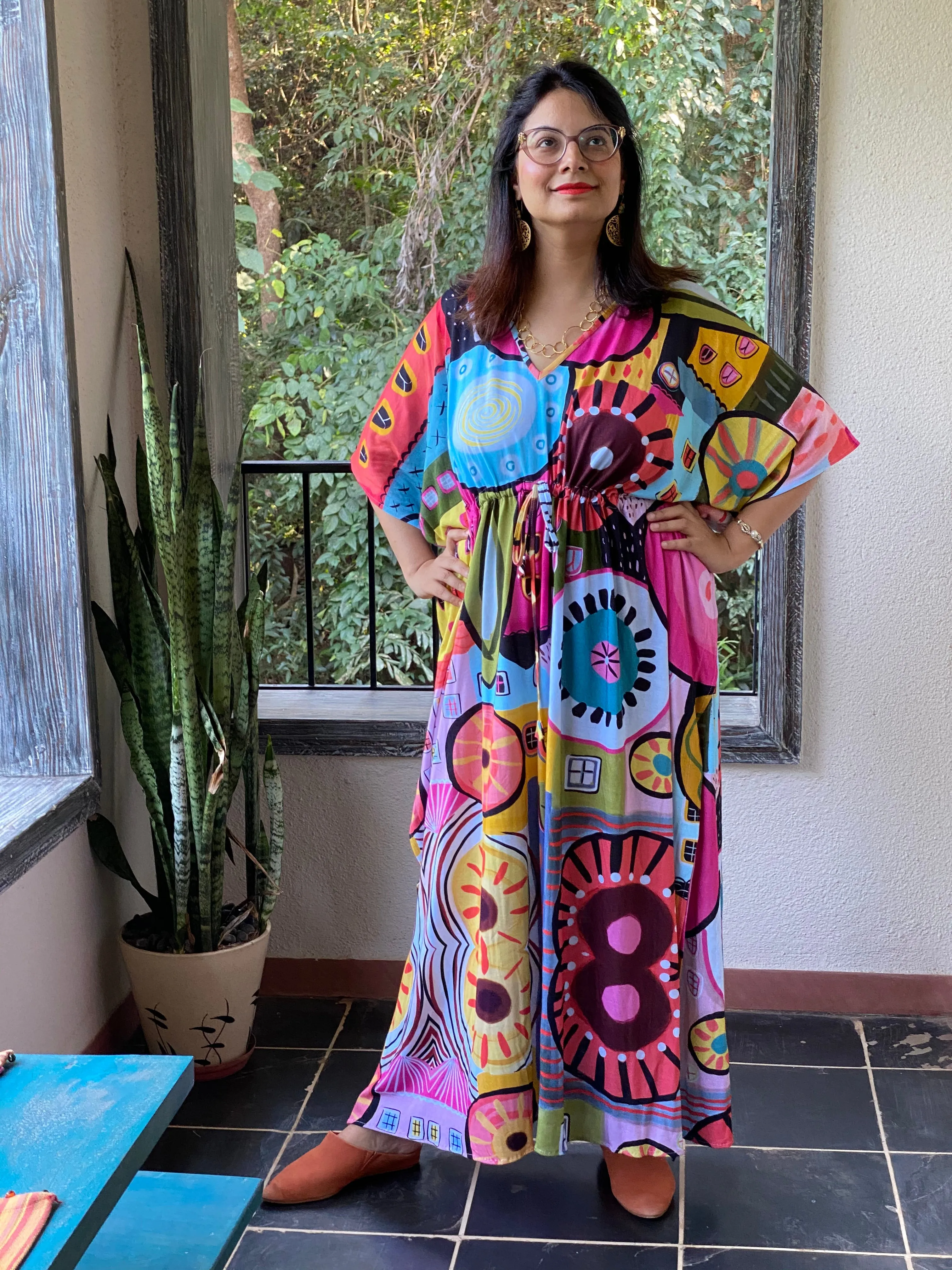 Bright Summer in the City "Timeless" Style Caftan | Soft Jersey Knit Organic Cotton | Perfect Loungewear House Dress