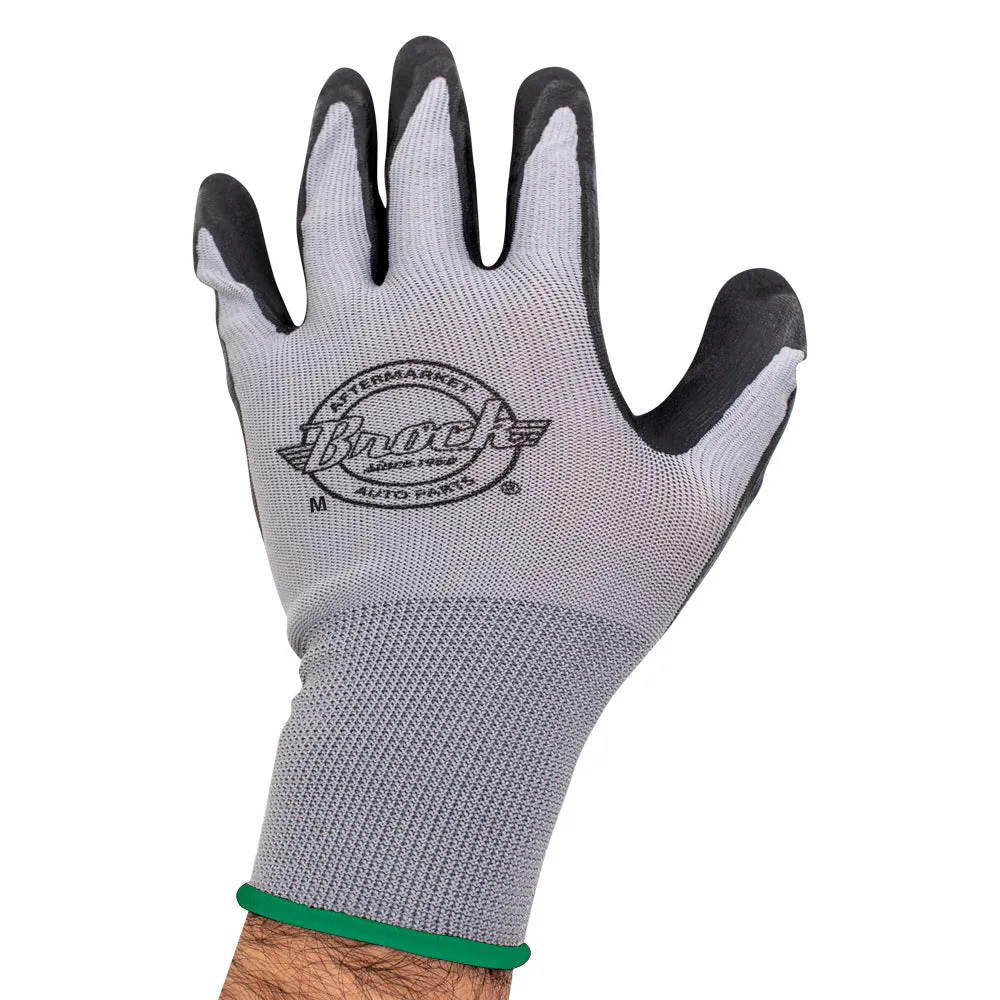 Brock 12 Pairs 1 Dozen Medium Nitrile Coated Gloves Woven Nylon Palm Dipped Safety Equipment Work Protection Gloves for Industrial Construction Warehouse Gardening