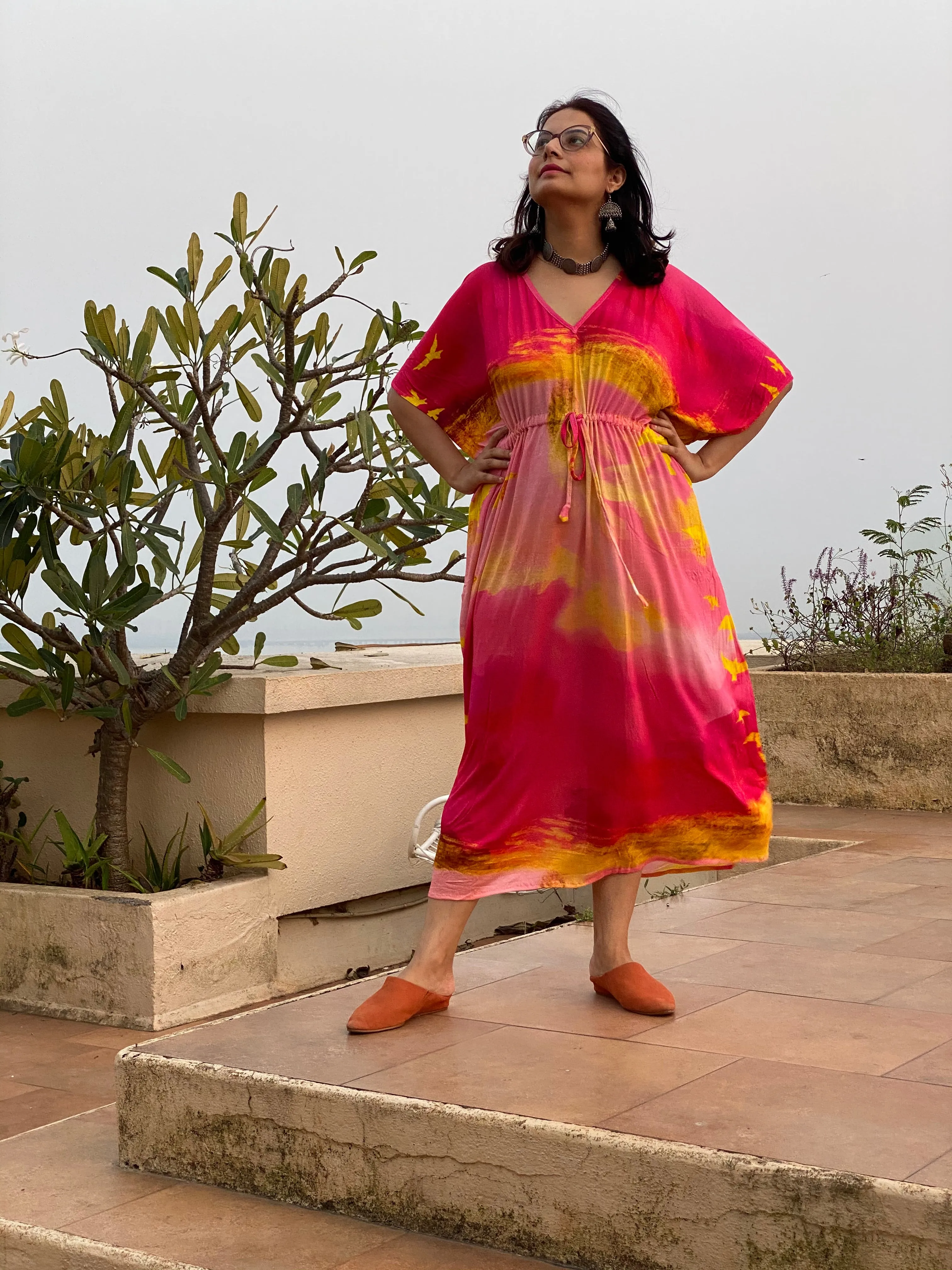 Carefree "Timeless" Style Caftan | Soft Jersey Knit Organic Cotton | Perfect Loungewear House Dress