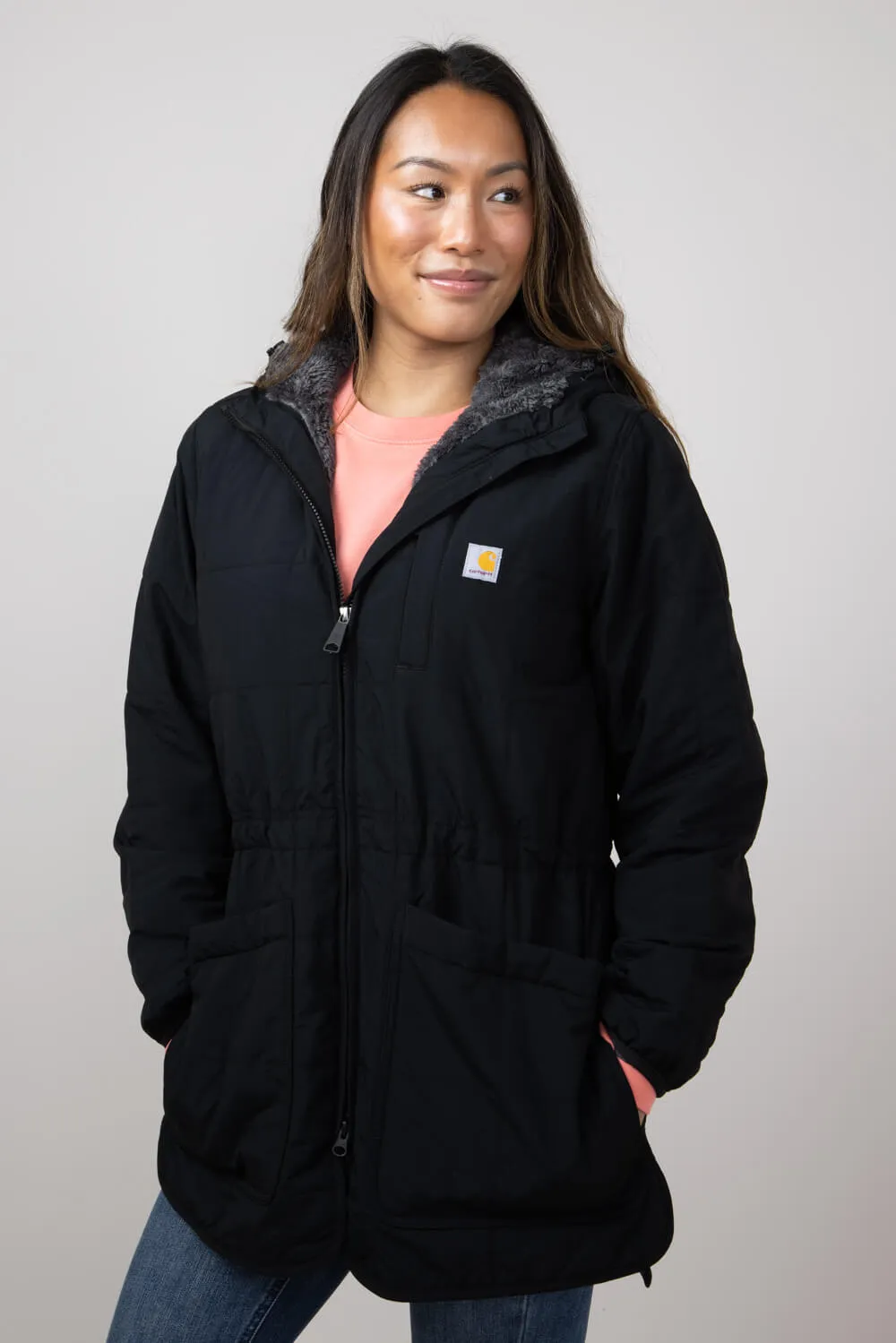 Carhartt Rain Defender Loose-Fit Lightweight Insulated Hooded Coat for Women in Black | 106465-N04