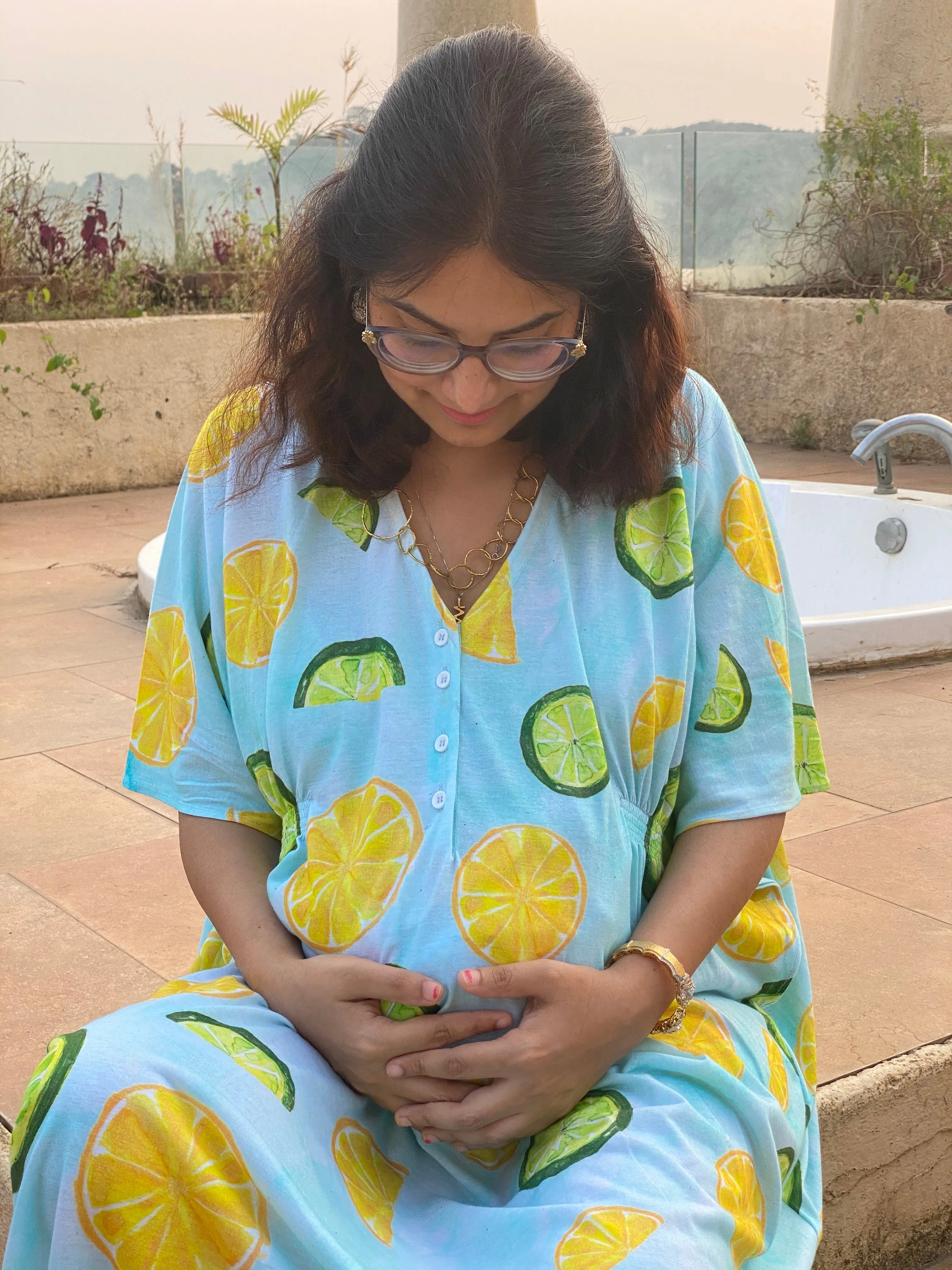 Citrus Dreams Maternity "Stunningly Simple" Style Caftan | Soft Jersey Knit Organic Cotton | Maternity House Dress