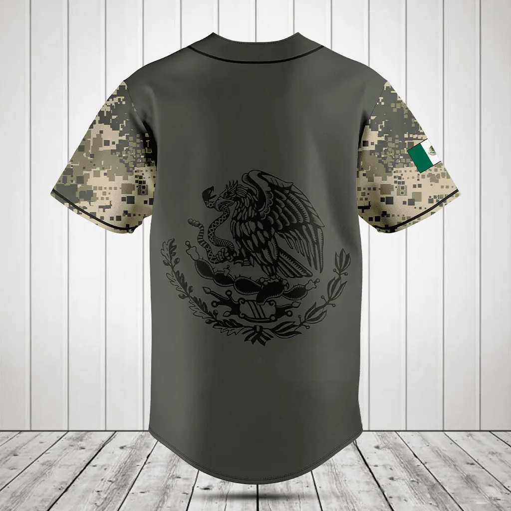 Customize Mexico Coat Of Arms Camo Gray Baseball Jersey Shirt