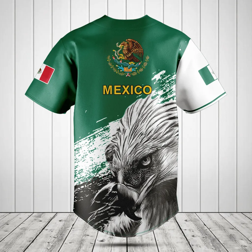 Customize Mexico Coat Of Arms Eagle Baseball Jersey Shirt, Pride Mexican Shirt