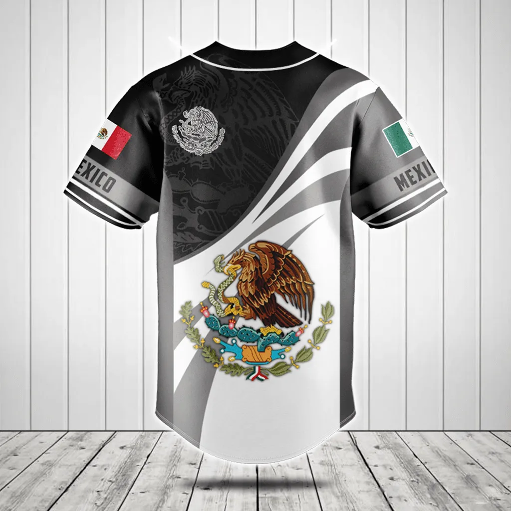 Customize Mexico Coat Of Arms Pattern Baseball Jersey Shirt