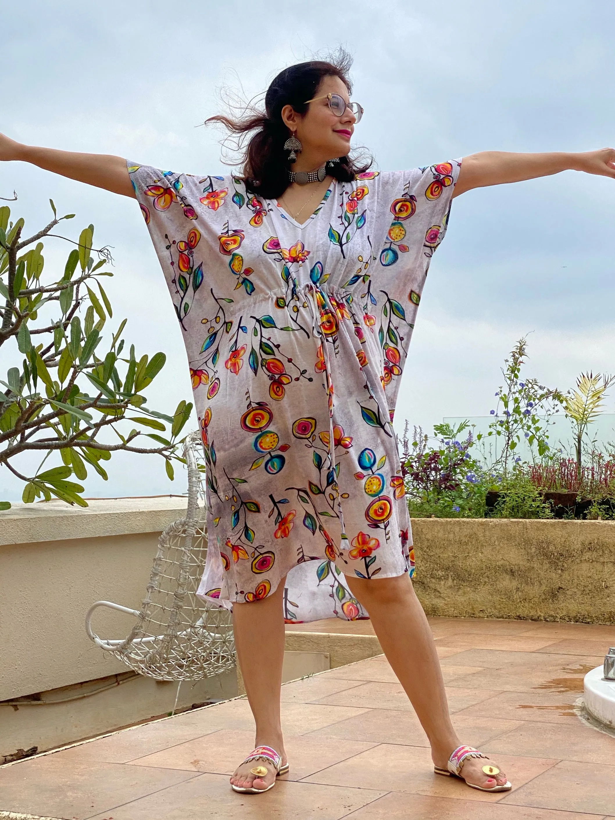 Floral Dream "Timeless" Style Caftan | Soft Jersey Knit Organic Cotton | Perfect Loungewear House Dress