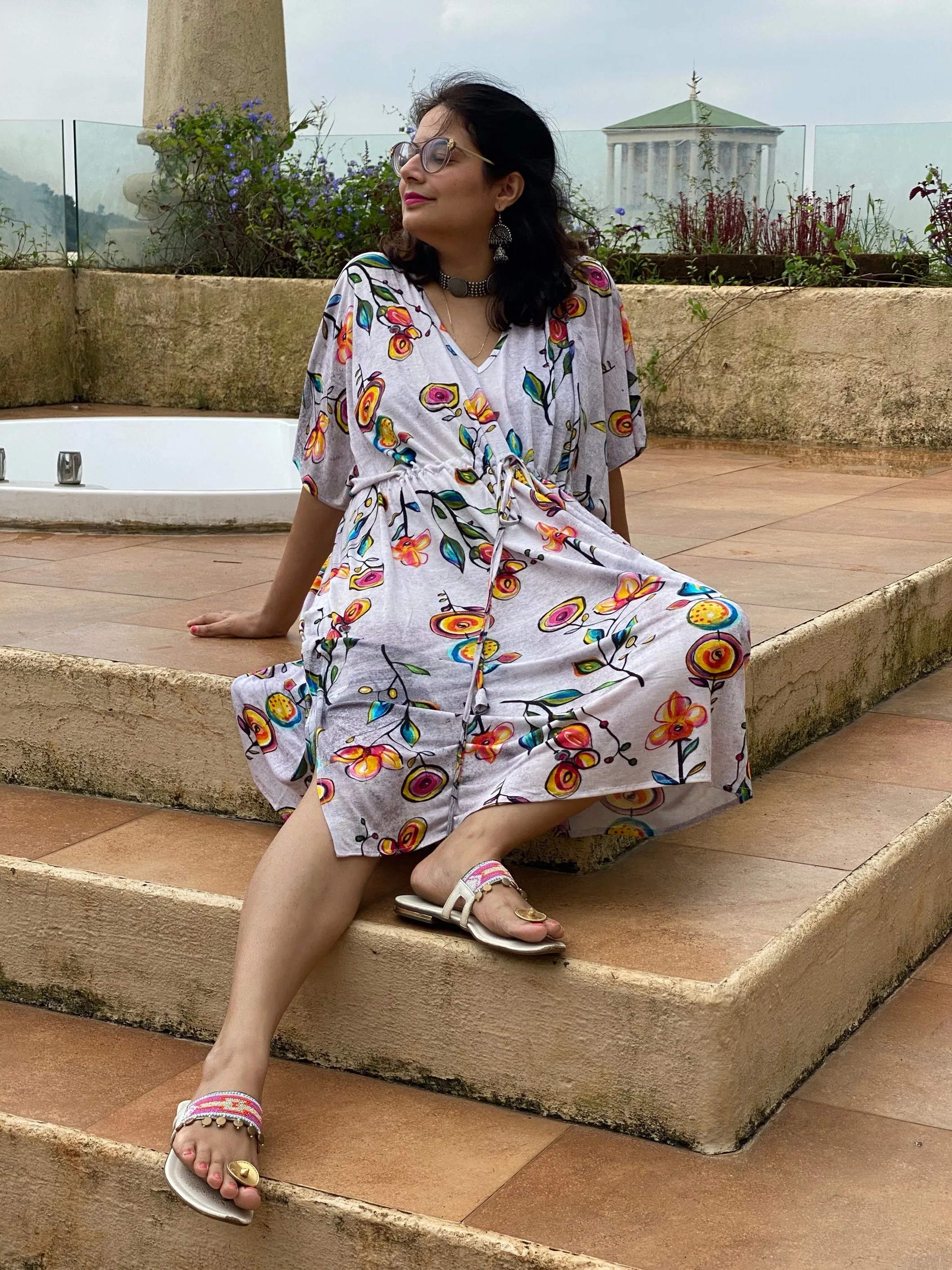 Floral Dream "Timeless" Style Caftan | Soft Jersey Knit Organic Cotton | Perfect Loungewear House Dress