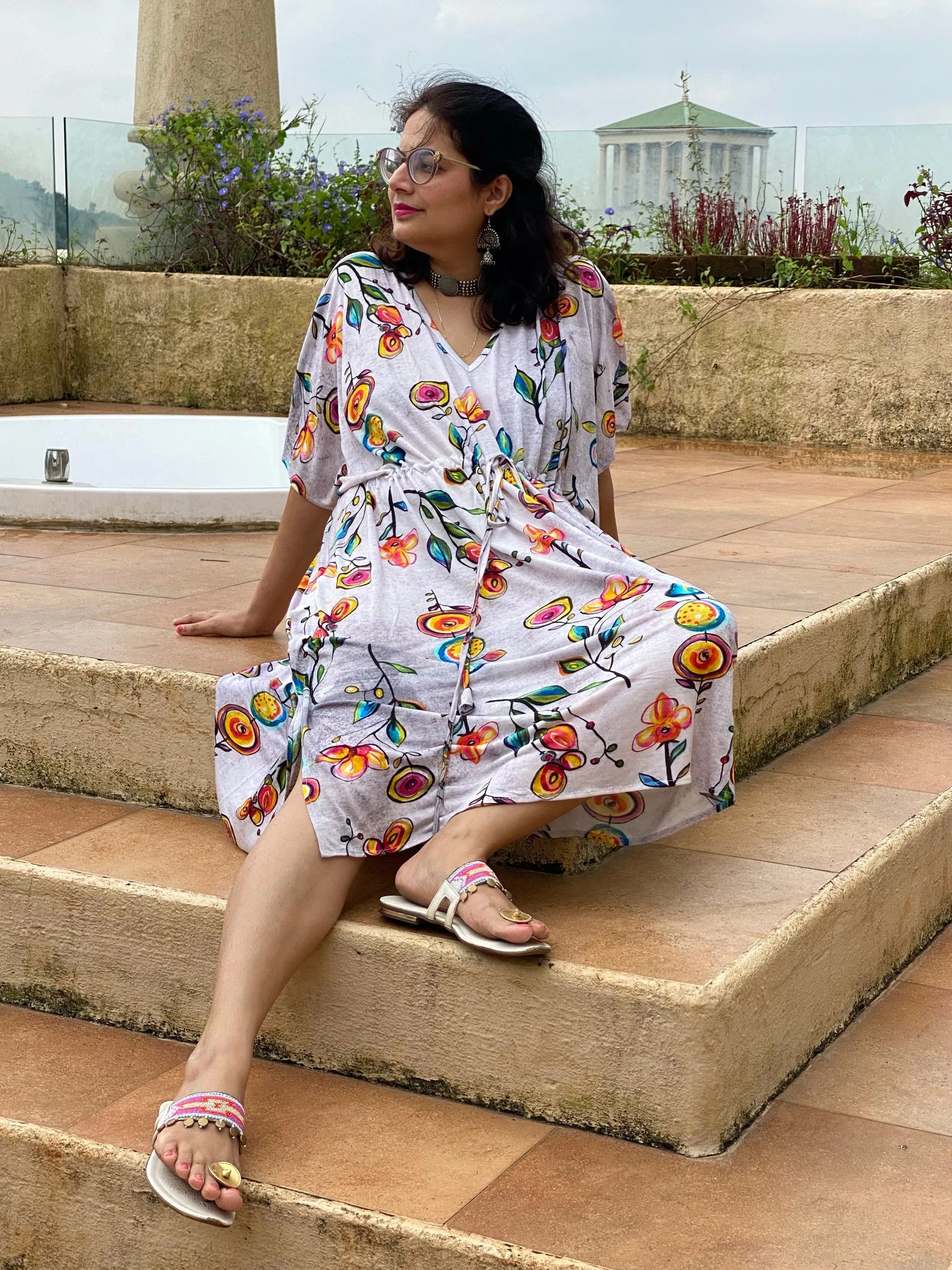 Floral Dream "Timeless" Style Caftan | Soft Jersey Knit Organic Cotton | Perfect Loungewear House Dress