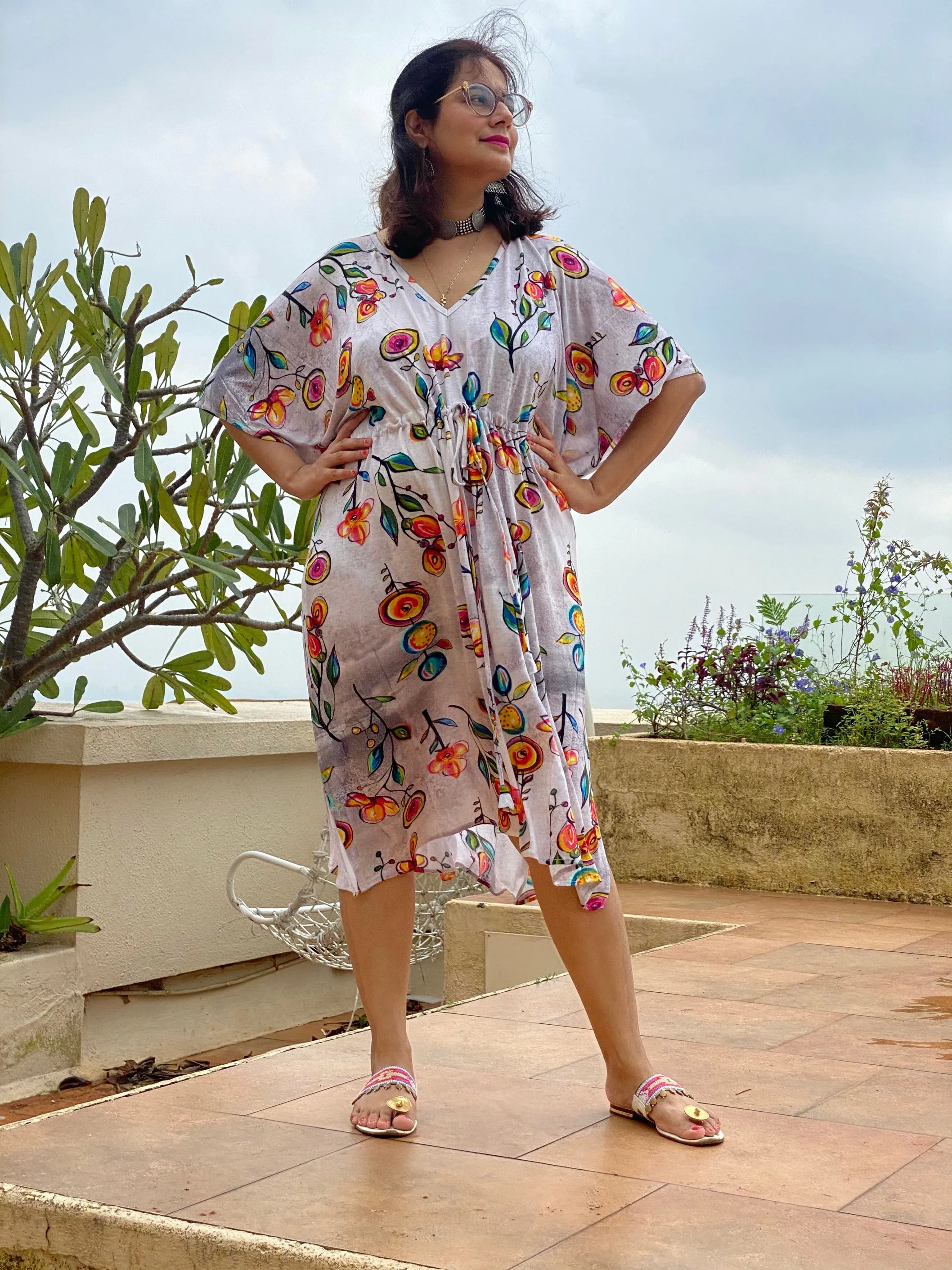 Floral Dream "Timeless" Style Caftan | Soft Jersey Knit Organic Cotton | Perfect Loungewear House Dress