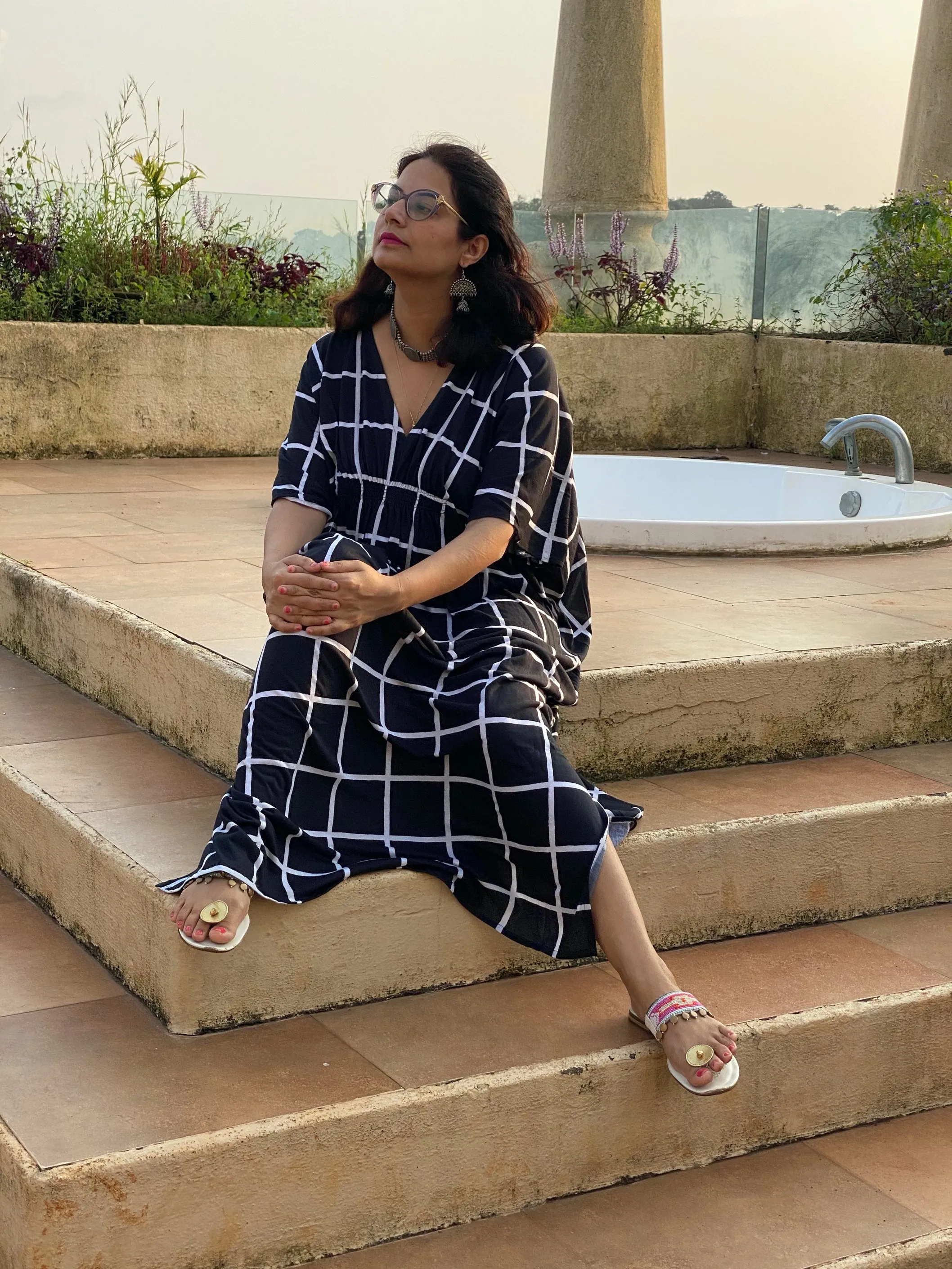Good Old Grid "Stunningly Simple" Style Caftan | Soft Jersey Knit Organic Cotton | Perfect Loungewear House Dress