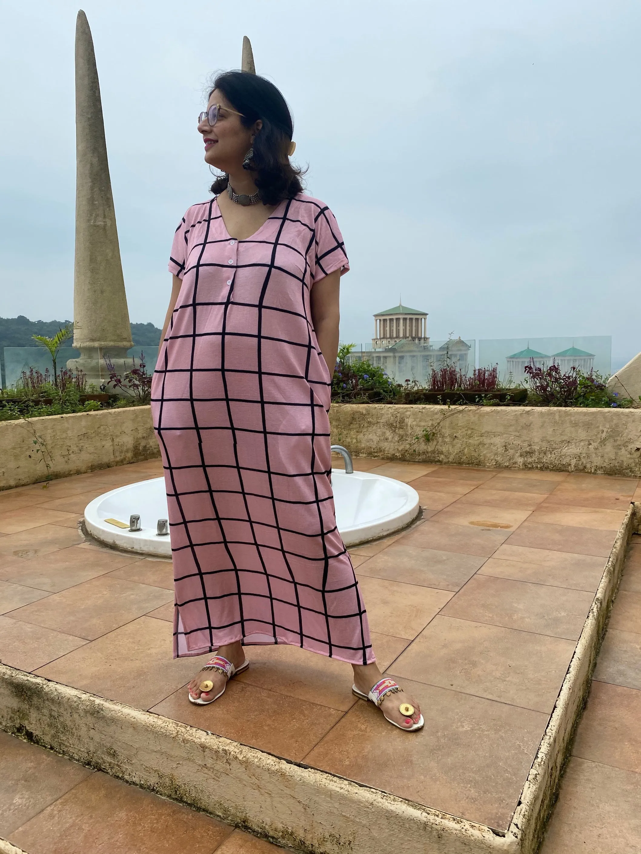 Good Old Grids "My Mojo" Lounge Dress | Soft Jersey Knit Organic Cotton | Oversized House Dress