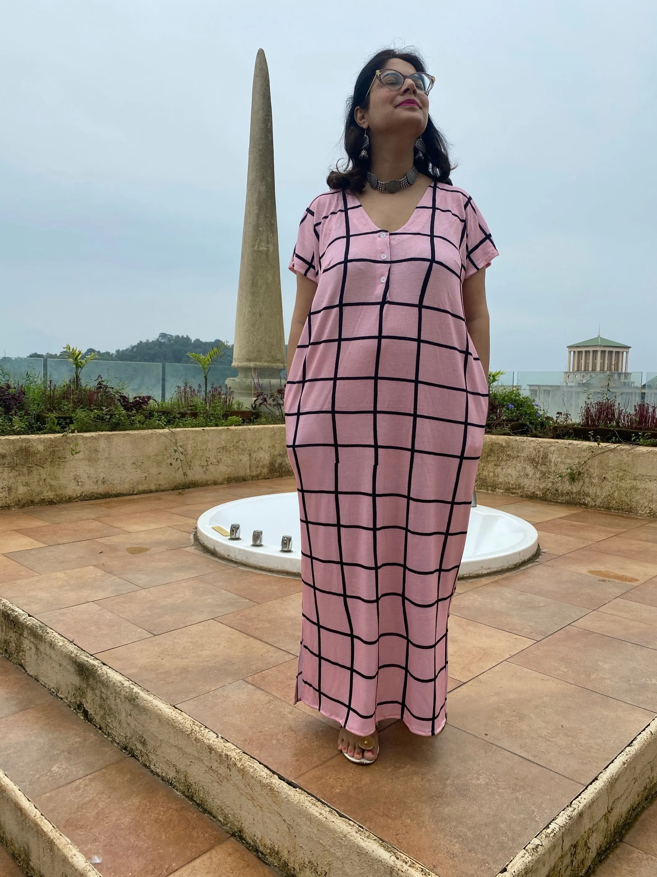 Good Old Grids "My Mojo" Lounge Dress | Soft Jersey Knit Organic Cotton | Oversized House Dress