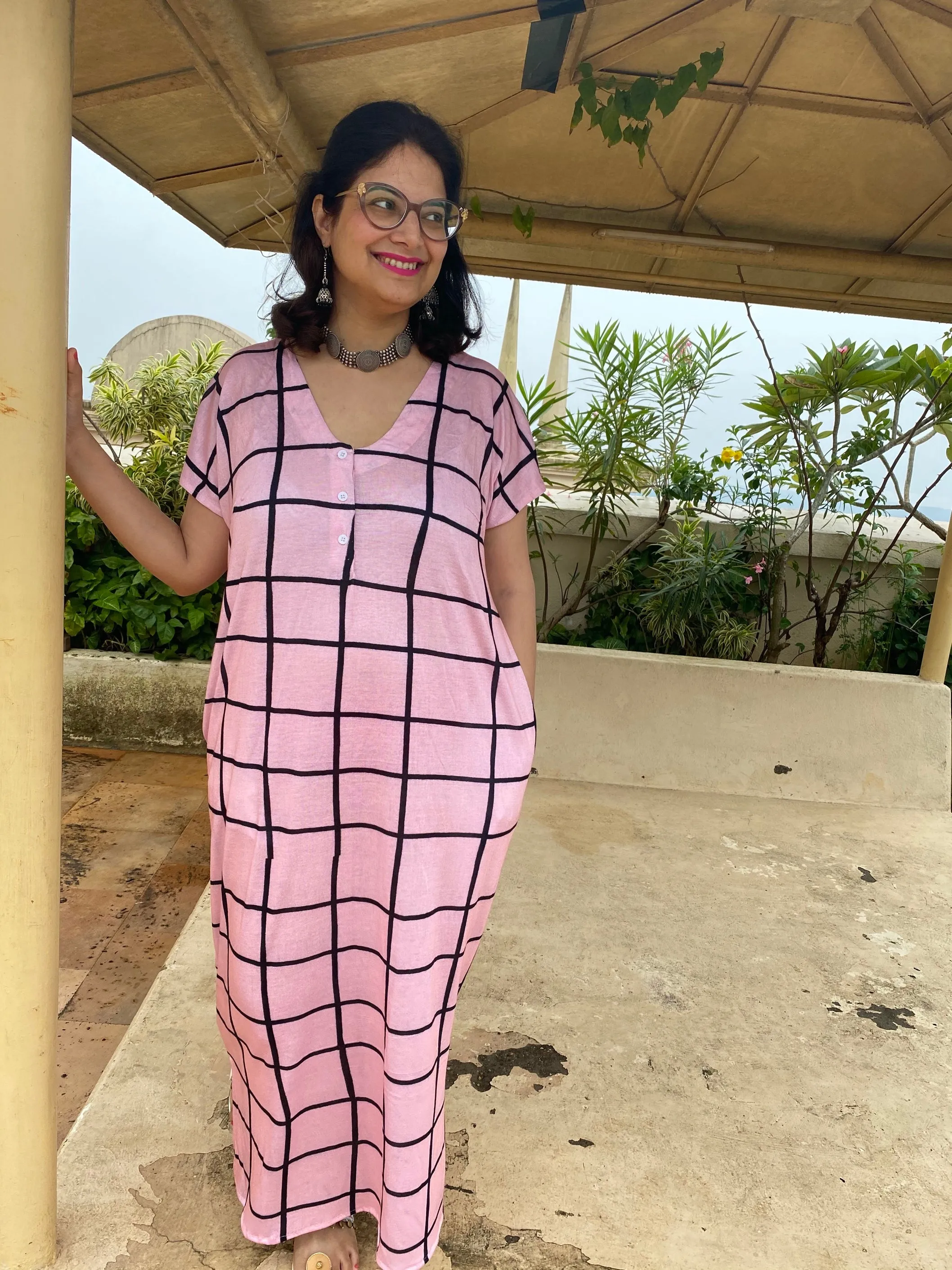 Good Old Grids "My Mojo" Lounge Dress | Soft Jersey Knit Organic Cotton | Oversized House Dress