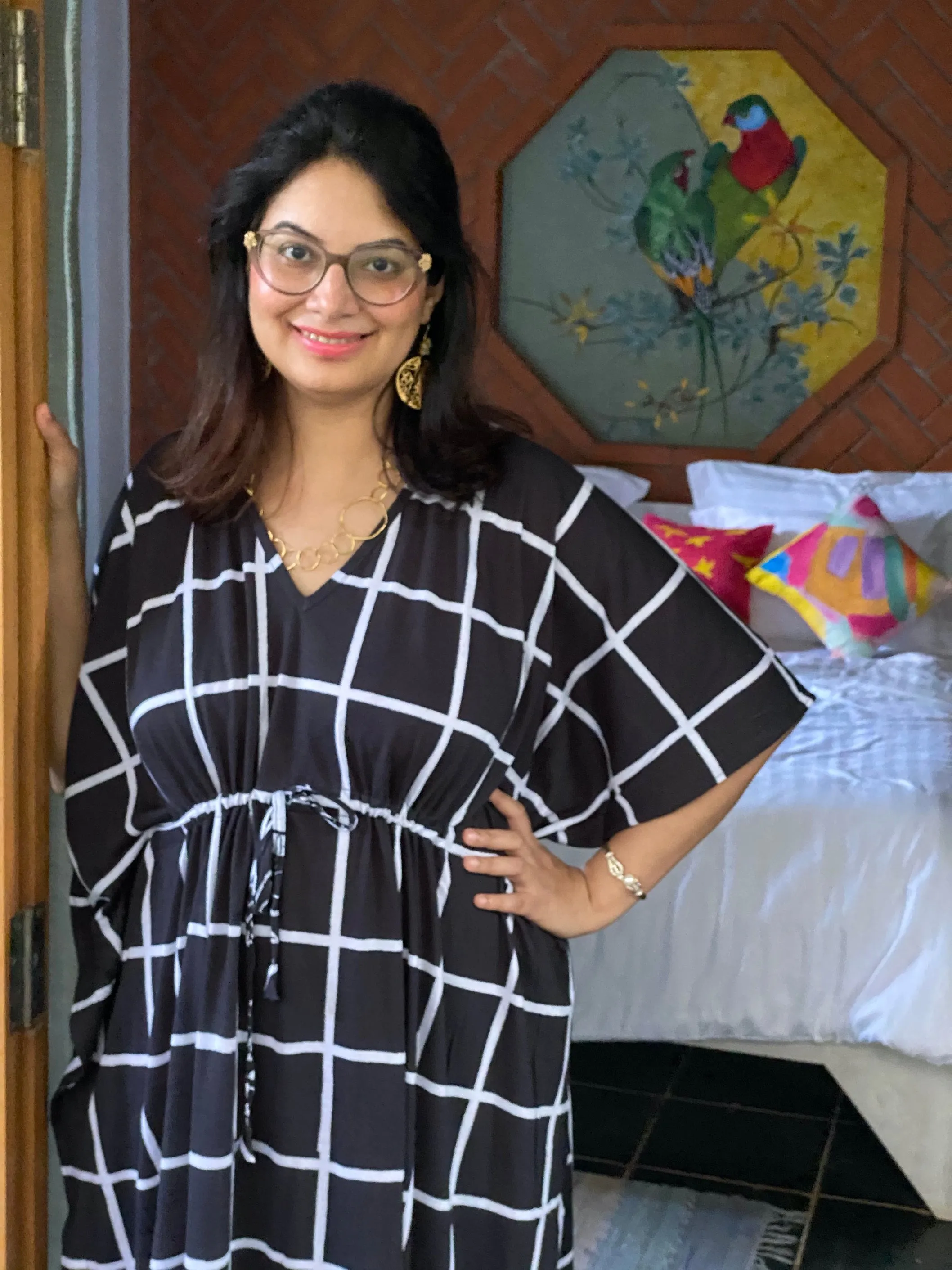Good Old Grids "Timeless" Style Kaftan | Soft Jersey Knit Organic Cotton | Perfect Loungewear House Dress
