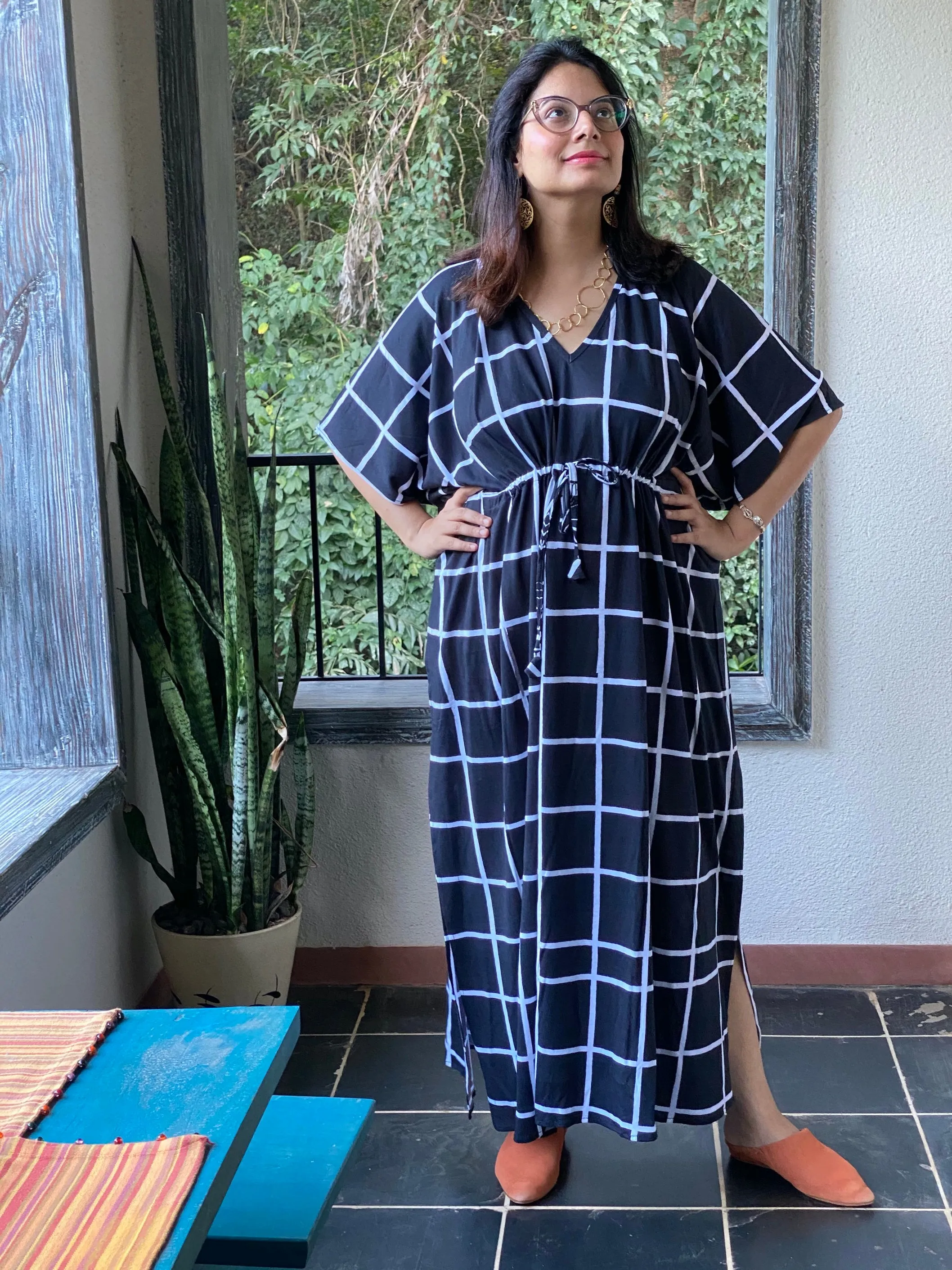 Good Old Grids "Timeless" Style Kaftan | Soft Jersey Knit Organic Cotton | Perfect Loungewear House Dress