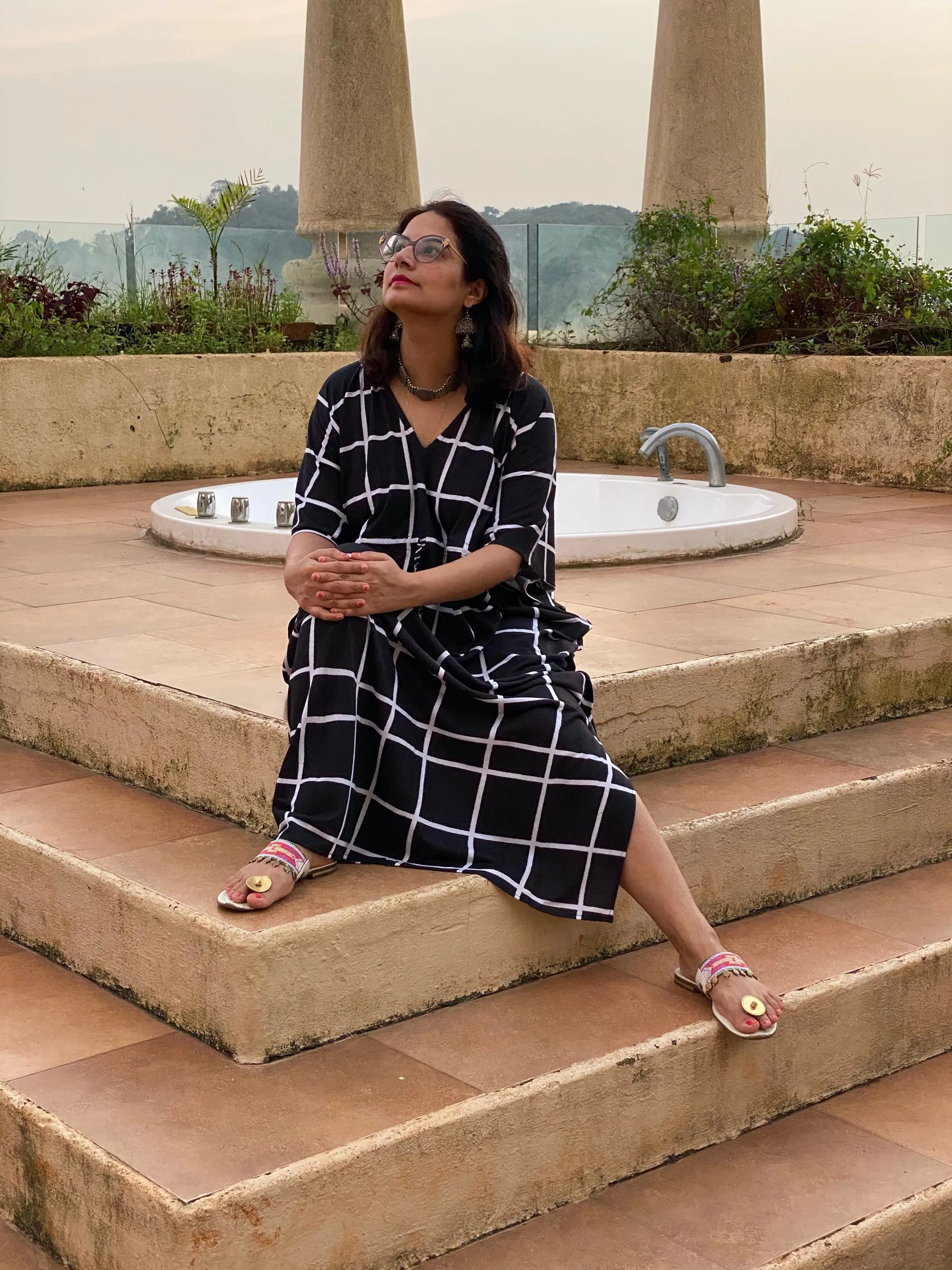 Good Old Grids "Timeless" Style Kaftan | Soft Jersey Knit Organic Cotton | Perfect Loungewear House Dress
