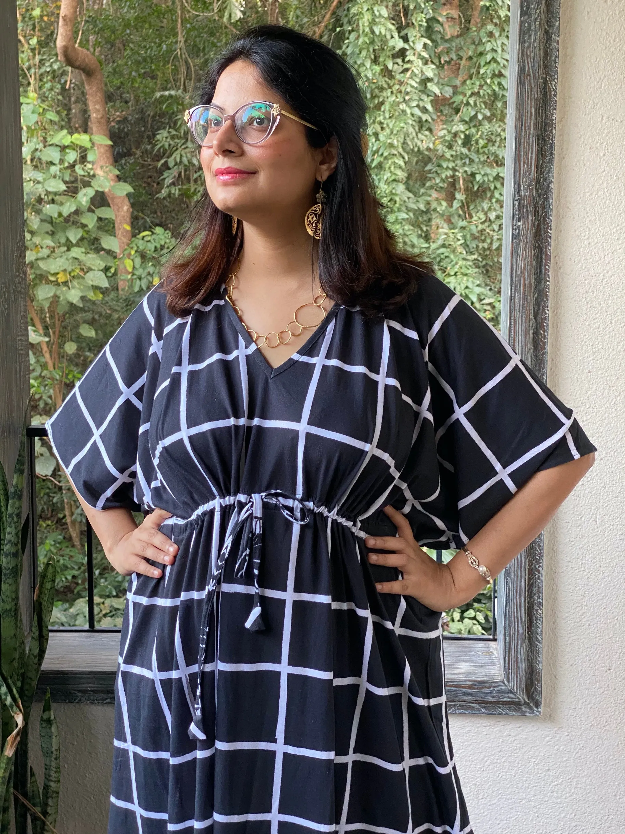 Good Old Grids "Timeless" Style Kaftan | Soft Jersey Knit Organic Cotton | Perfect Loungewear House Dress