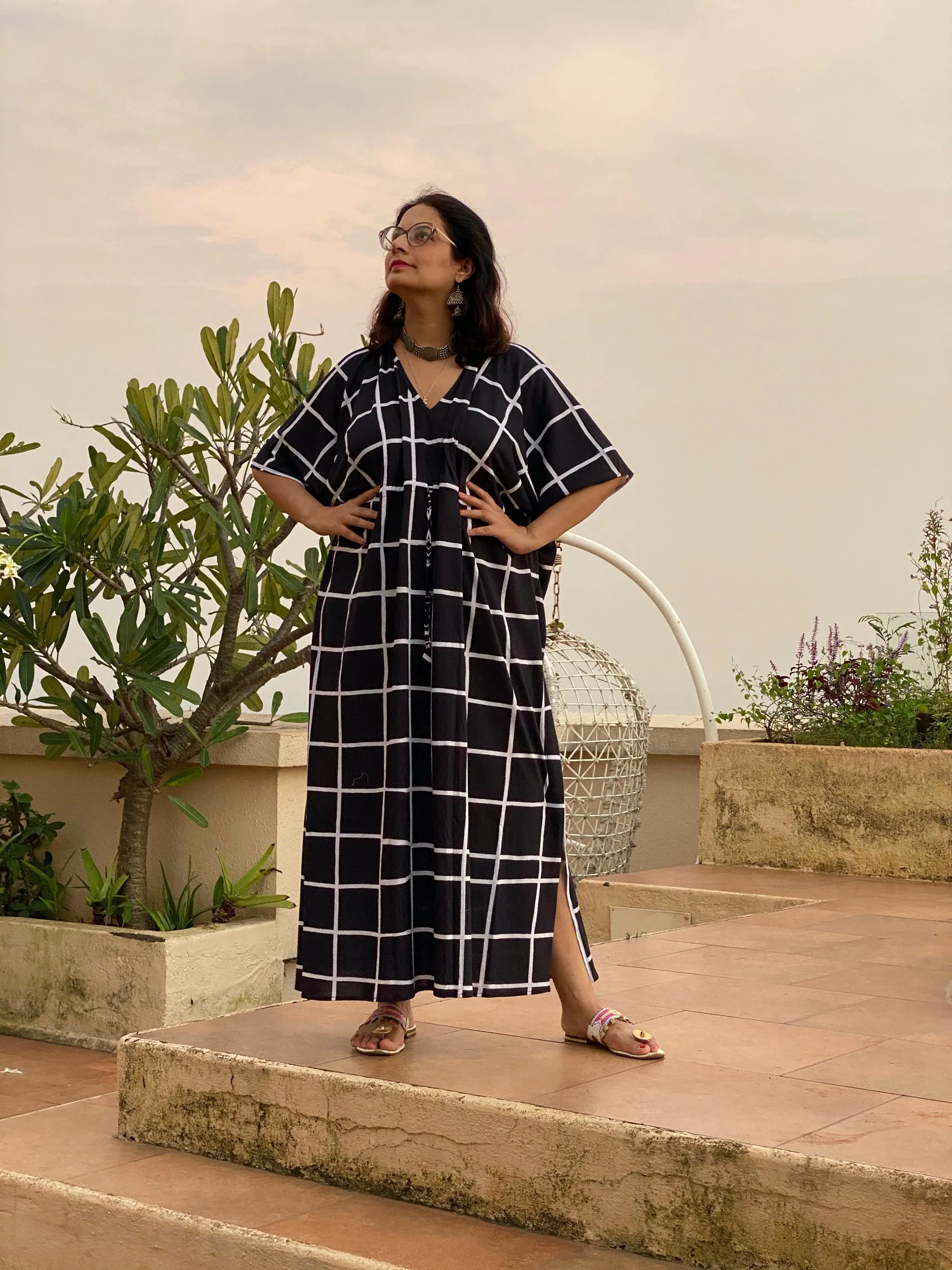 Good Old Grids "Timeless" Style Kaftan | Soft Jersey Knit Organic Cotton | Perfect Loungewear House Dress