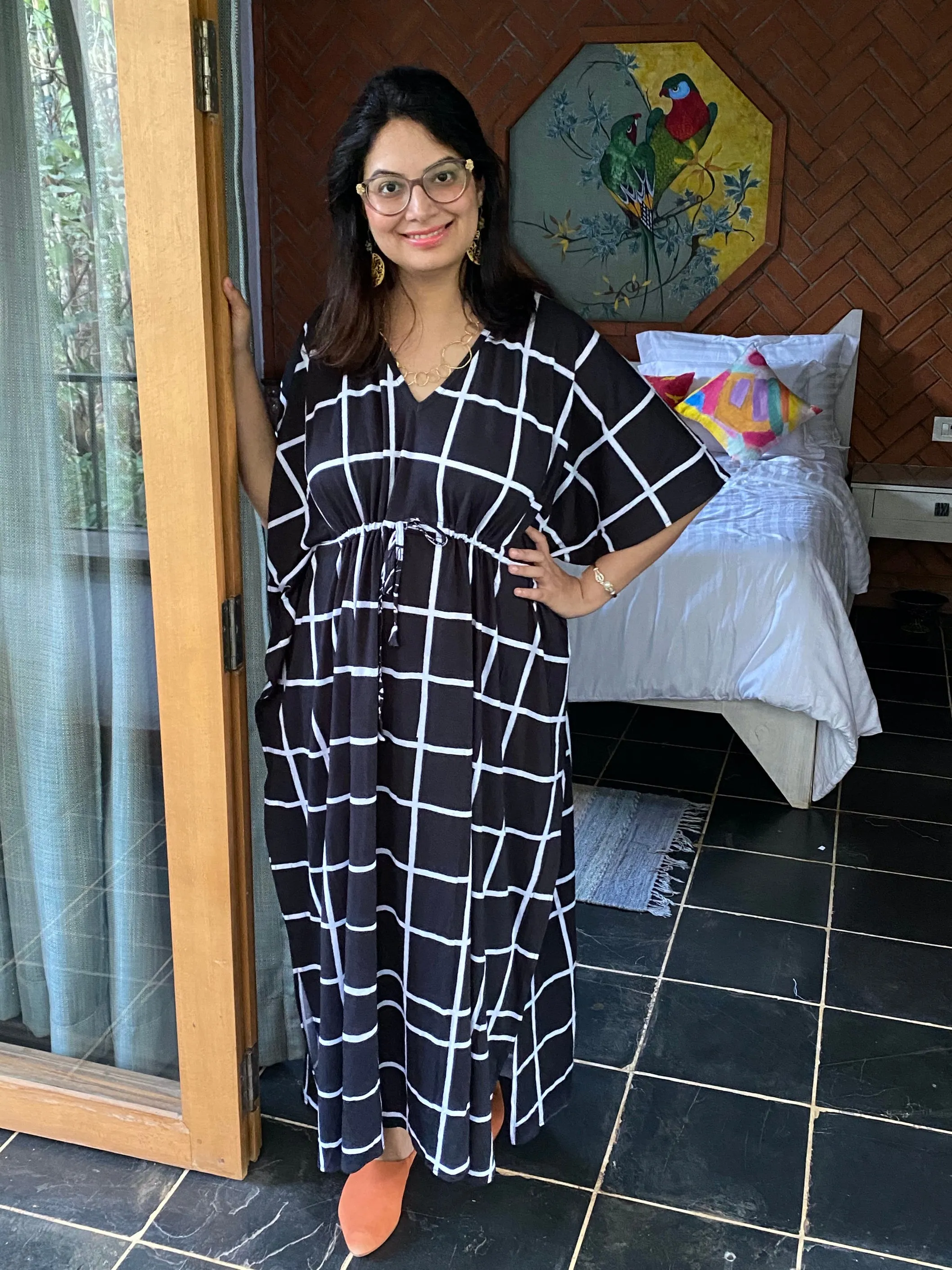 Good Old Grids "Timeless" Style Kaftan | Soft Jersey Knit Organic Cotton | Perfect Loungewear House Dress