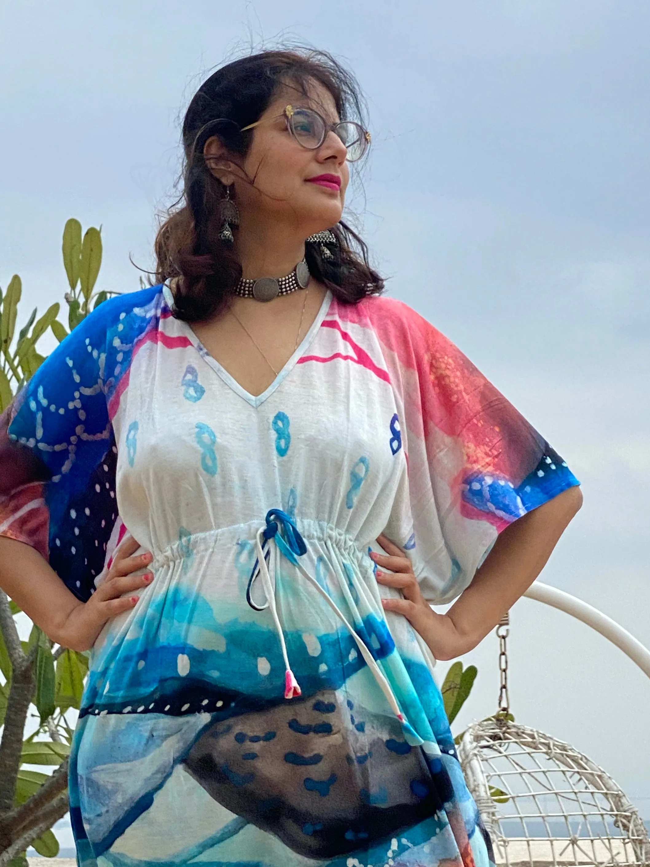 Indigo Hills "Timeless" Style Caftan | Soft Jersey Knit Organic Cotton | Perfect Loungewear House Dress