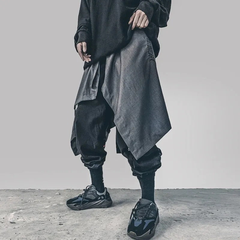 Irregular Hip Hop Men Harem Skirt Pants Harajuku Adjustable Streetwear Black Pleated Apron Gothic Jogger Trouser
