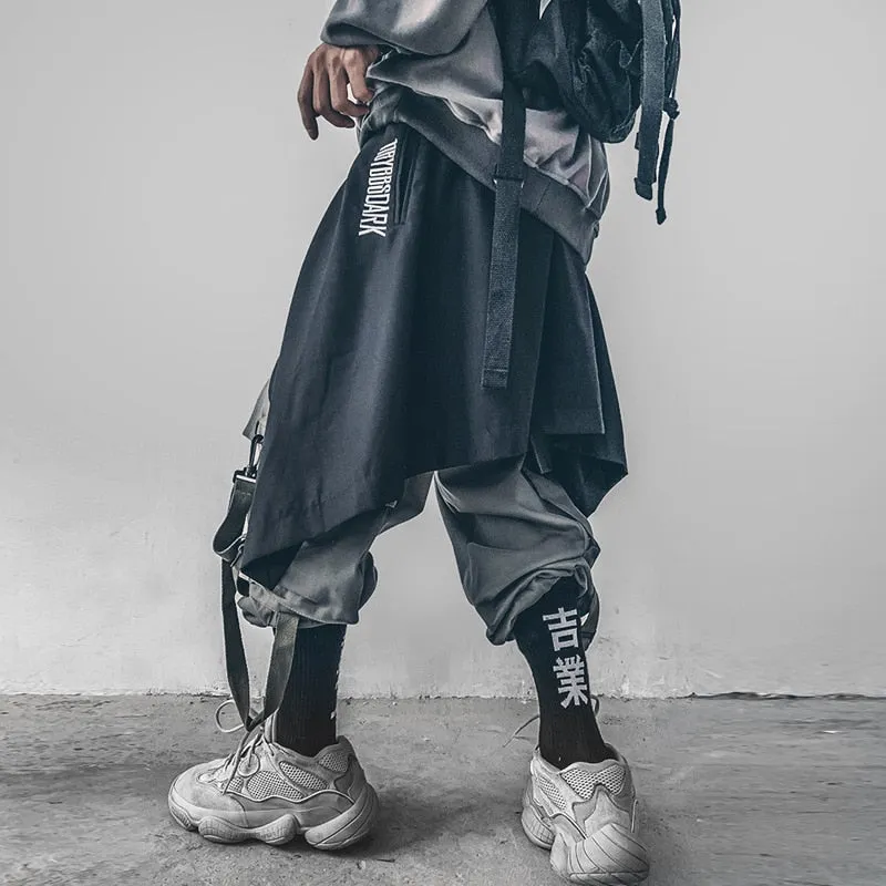Irregular Hip Hop Men Harem Skirt Pants Harajuku Adjustable Streetwear Black Pleated Apron Gothic Jogger Trouser