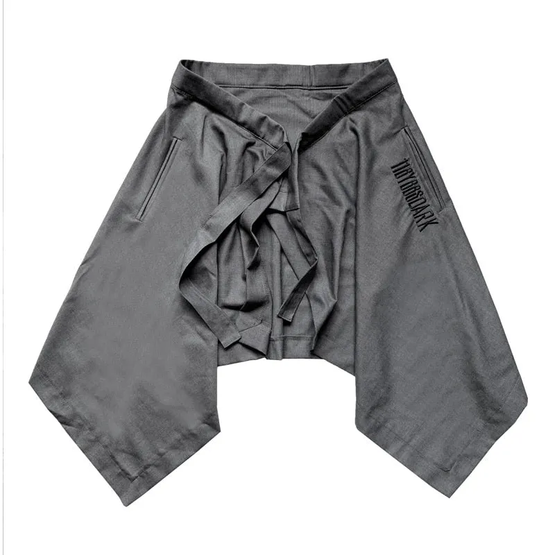 Irregular Hip Hop Men Harem Skirt Pants Harajuku Adjustable Streetwear Black Pleated Apron Gothic Jogger Trouser