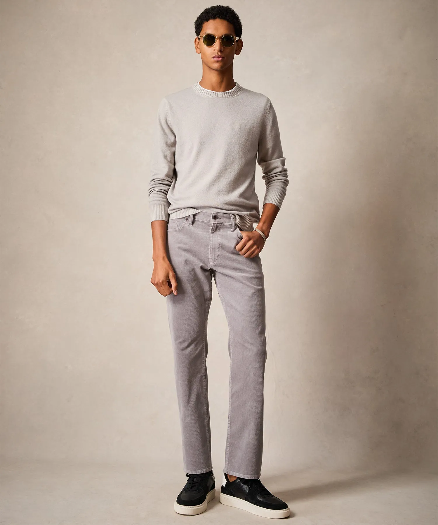 Italian Garment Dyed Wool Cashmere Crewneck Sweater in Beige