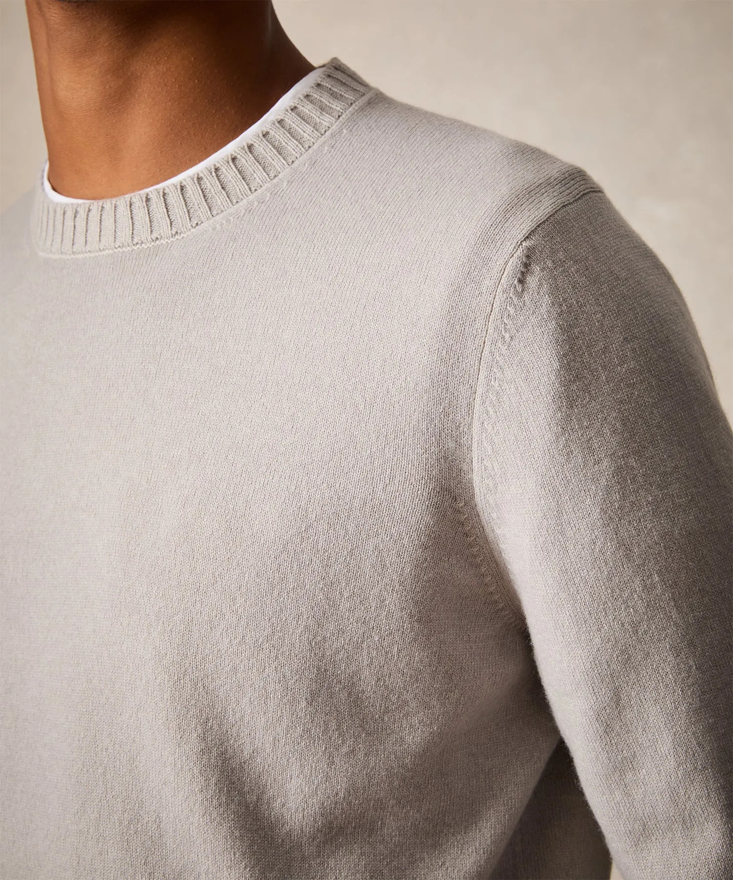 Italian Garment Dyed Wool Cashmere Crewneck Sweater in Beige