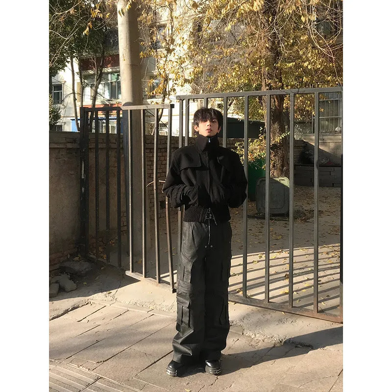 Jinquedai streetwear men outfits Cleanfit Short and a-Piece Coat Men's High-Grade Autumn and Winter American Retro Turtleneck Workwear Jacket