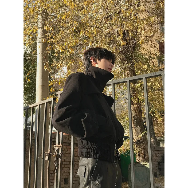 Jinquedai streetwear men outfits Cleanfit Short and a-Piece Coat Men's High-Grade Autumn and Winter American Retro Turtleneck Workwear Jacket