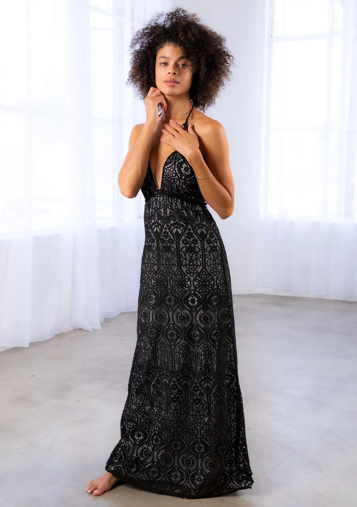 Lace Halter Maxi Dress