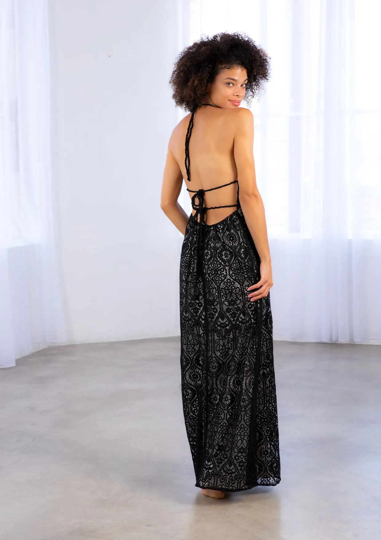Lace Halter Maxi Dress