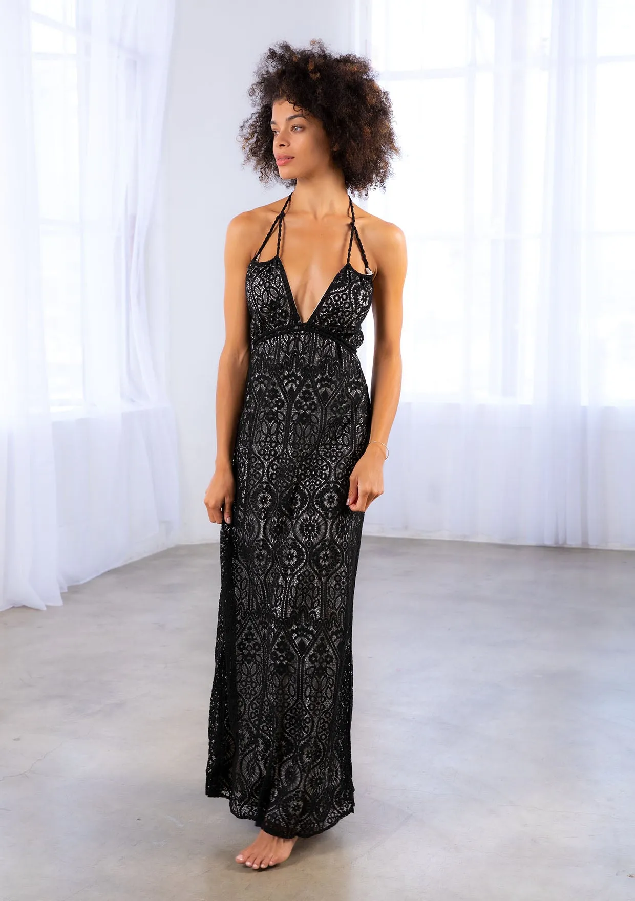 Lace Halter Maxi Dress