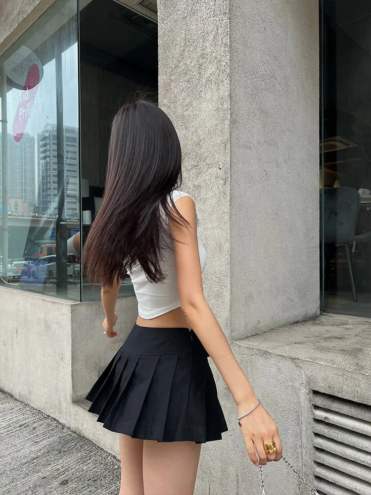 Lacey Solid Color Lace-knit Suspender Pleated Camisole Top