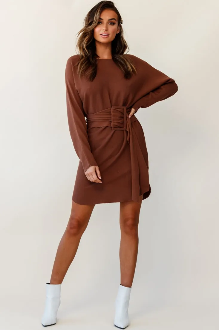 Lorelei Long Sleeve Wide Belt Knit Dress Camel