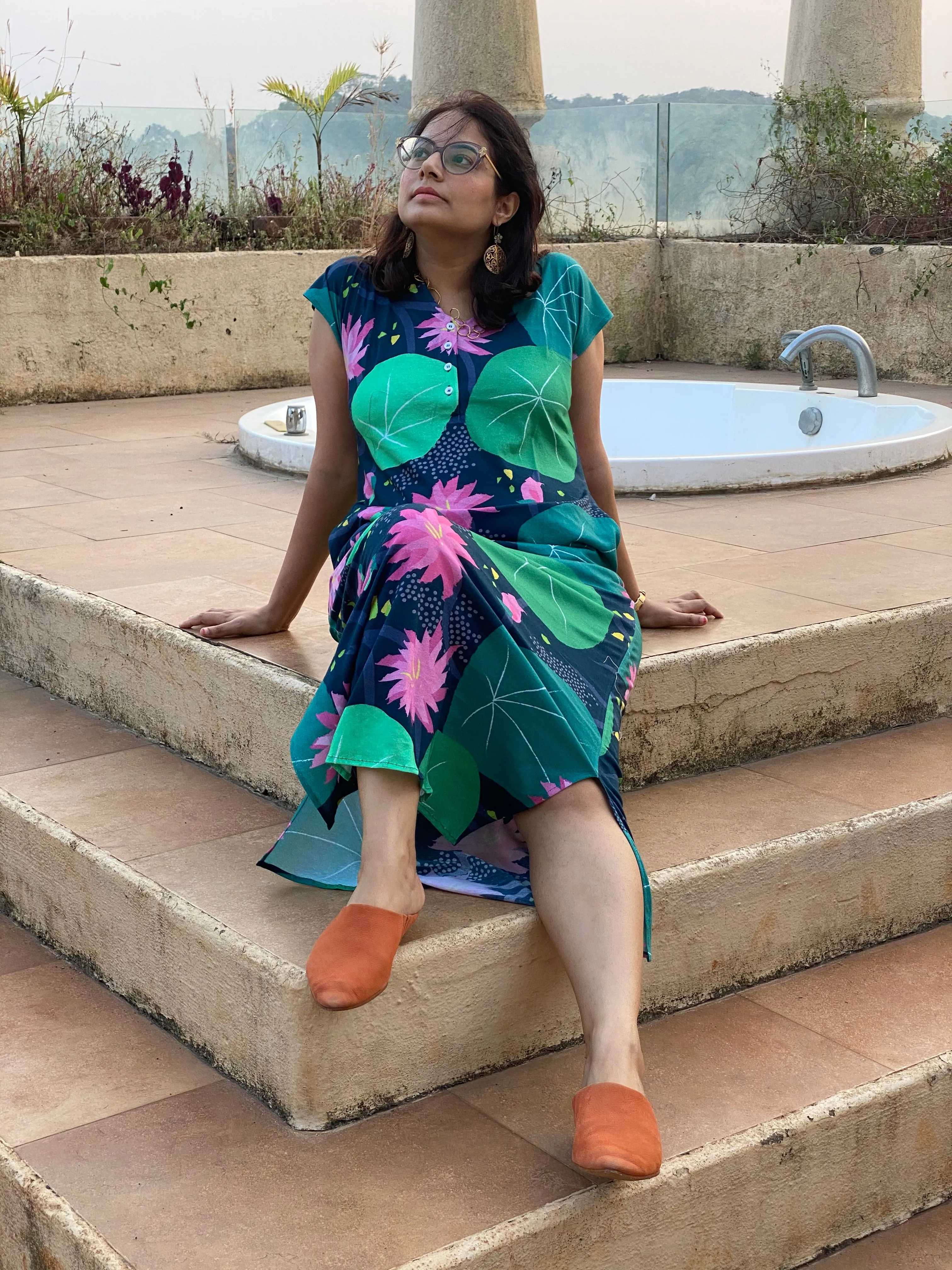 Lounging Lotus "My Mojo" Lounge Dress | Soft Jersey Knit Organic Cotton | Oversized House Dress