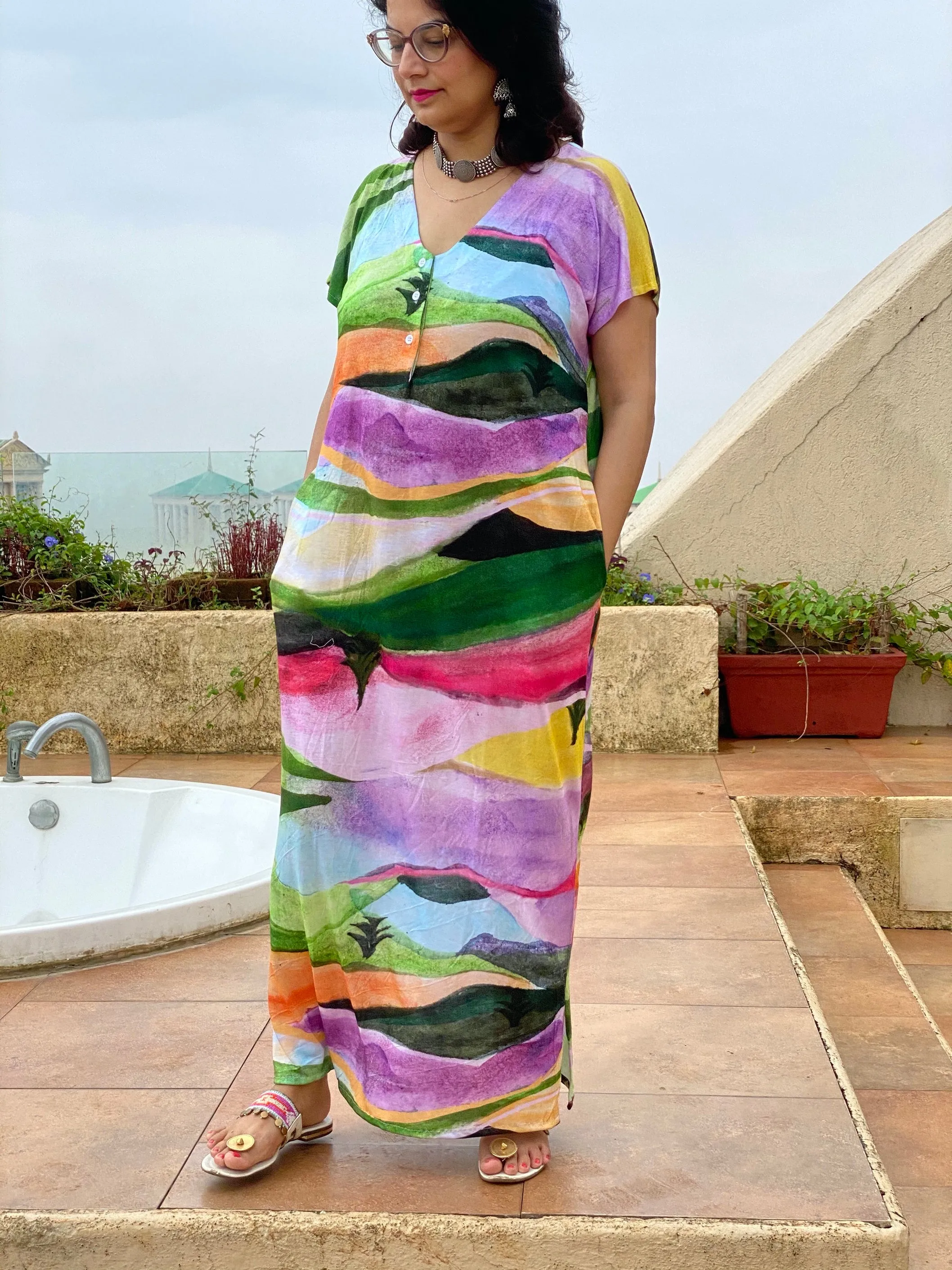 Majestic Mountains "My Mojo" Lounge Dress | Soft Jersey Knit Organic Cotton | Oversized House Dress