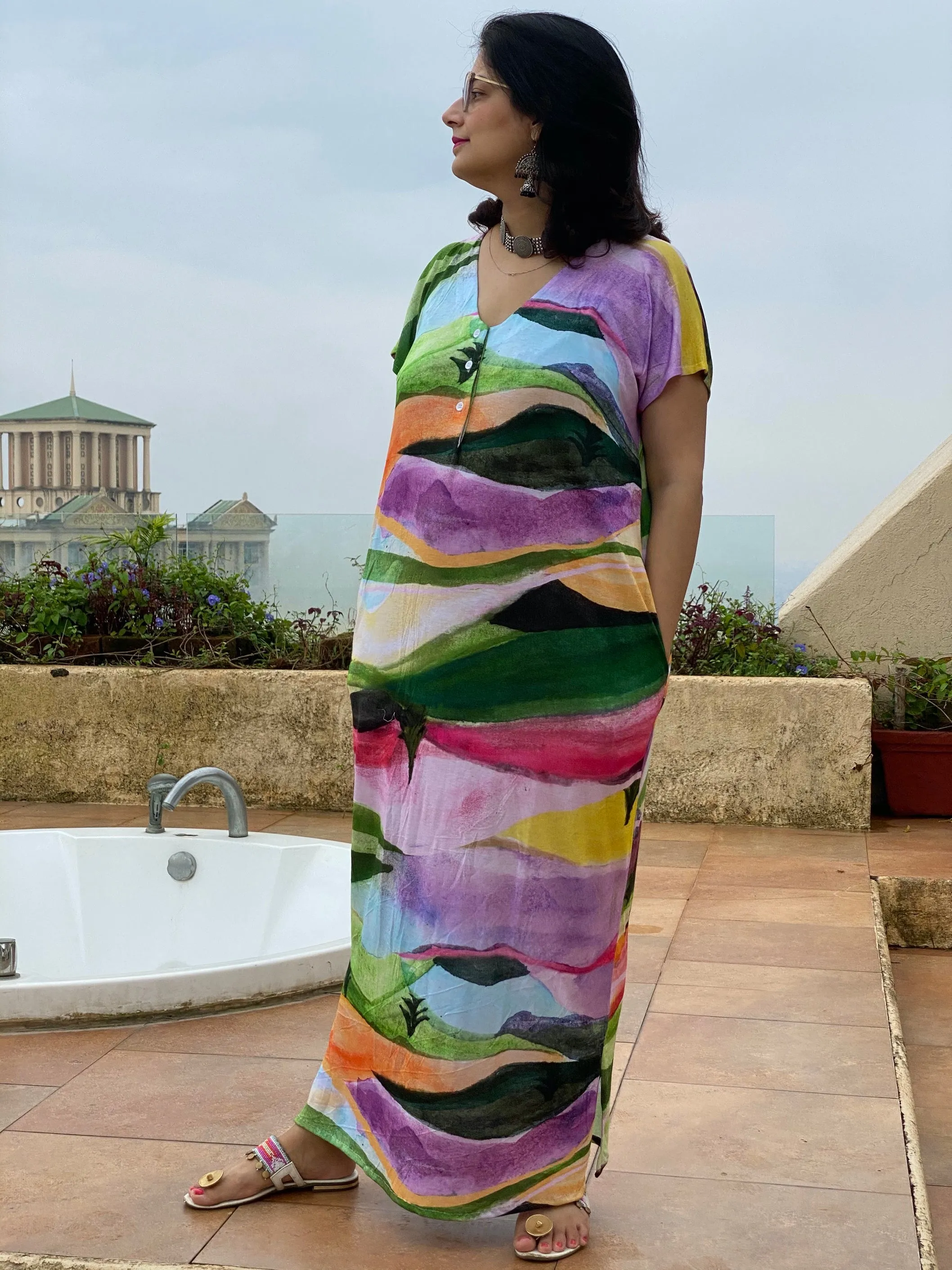 Majestic Mountains "My Mojo" Lounge Dress | Soft Jersey Knit Organic Cotton | Oversized House Dress