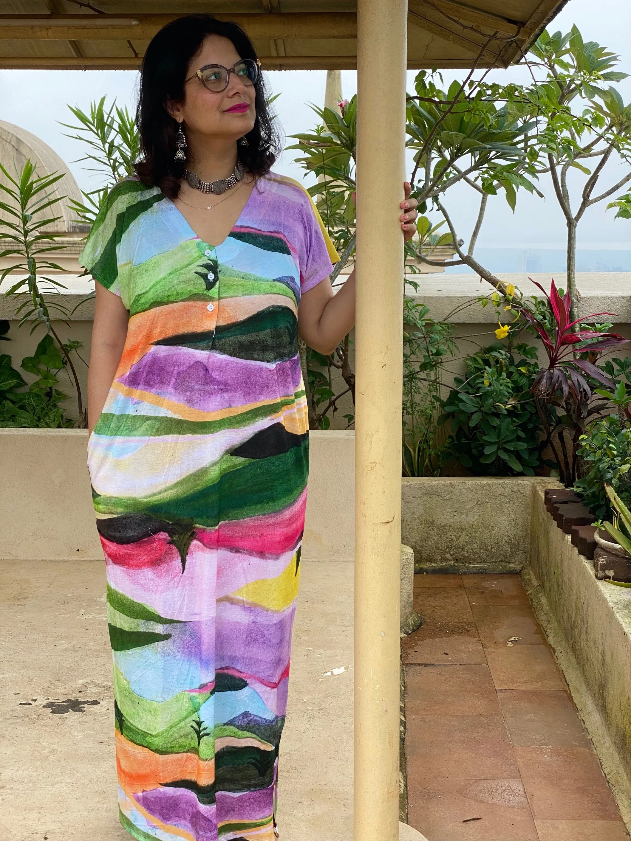 Majestic Mountains "My Mojo" Lounge Dress | Soft Jersey Knit Organic Cotton | Oversized House Dress