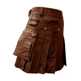 Mens Brown Leather Utility Kilt