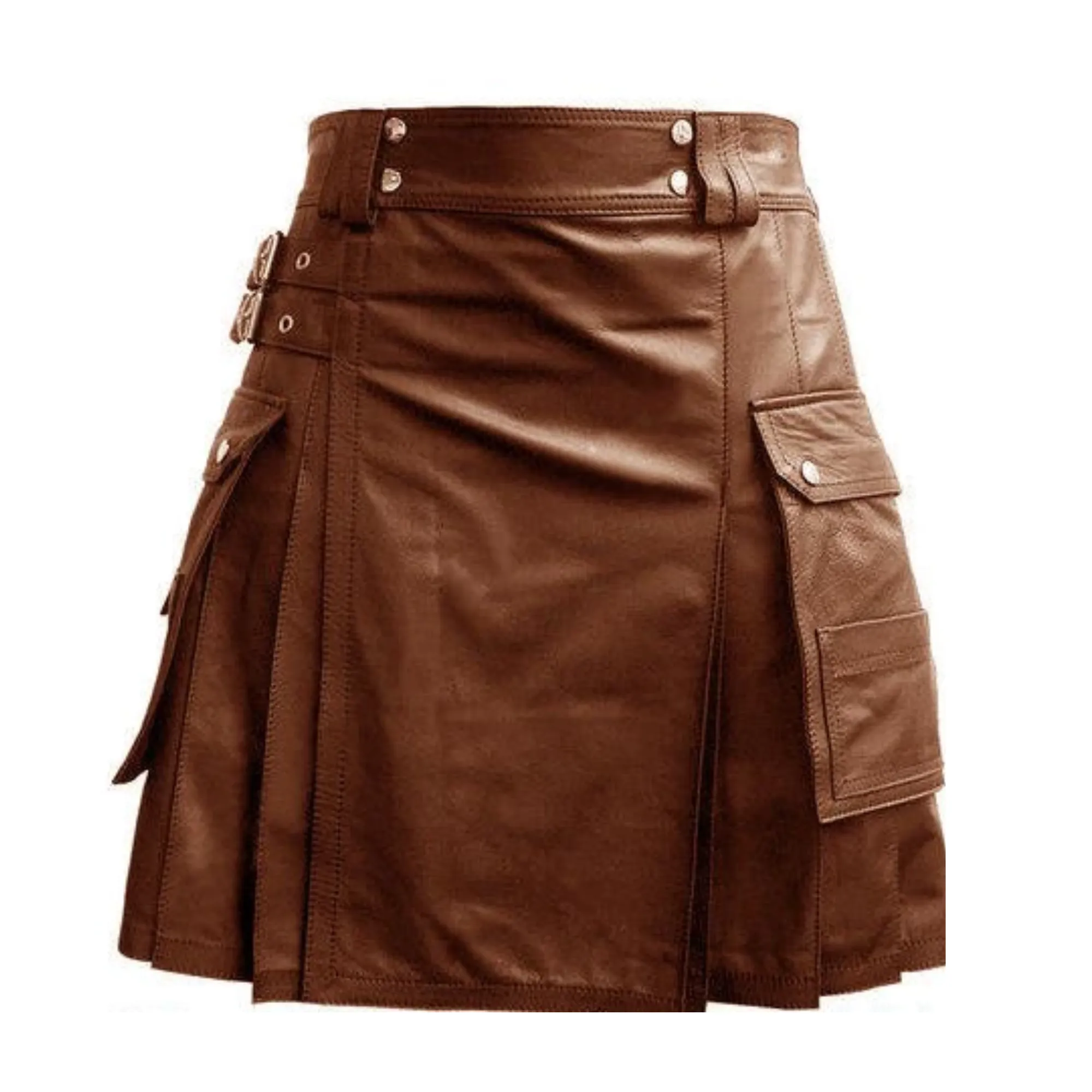 Mens Brown Leather Utility Kilt